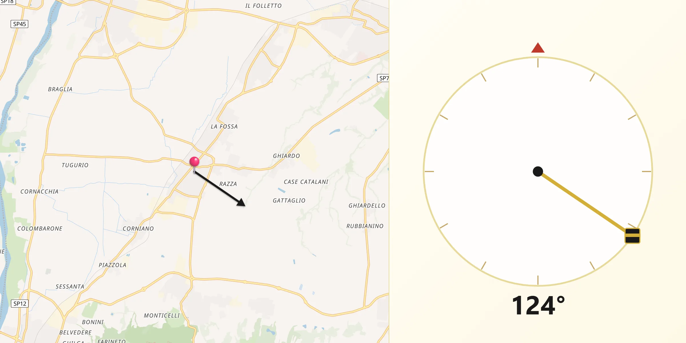 Direzione della Qibla da Bibbiano