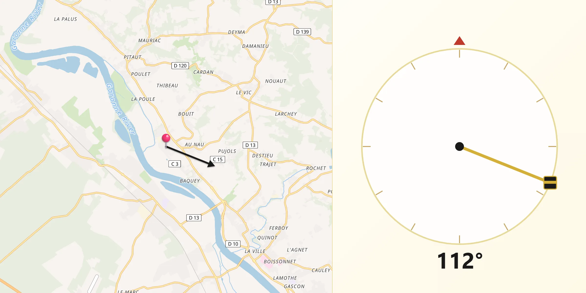 Direction vers la Qibla depuis Rions