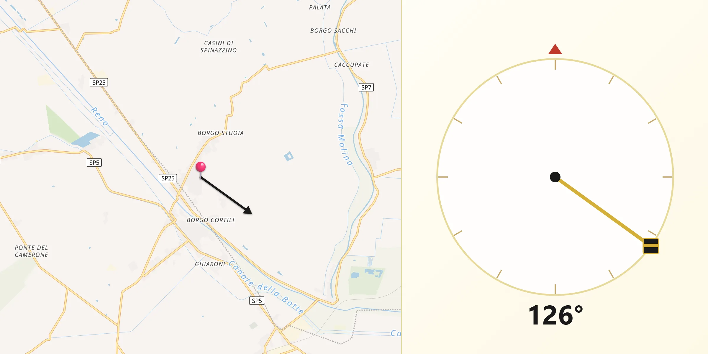 Direzione della Qibla da Santa Maria Codifiume