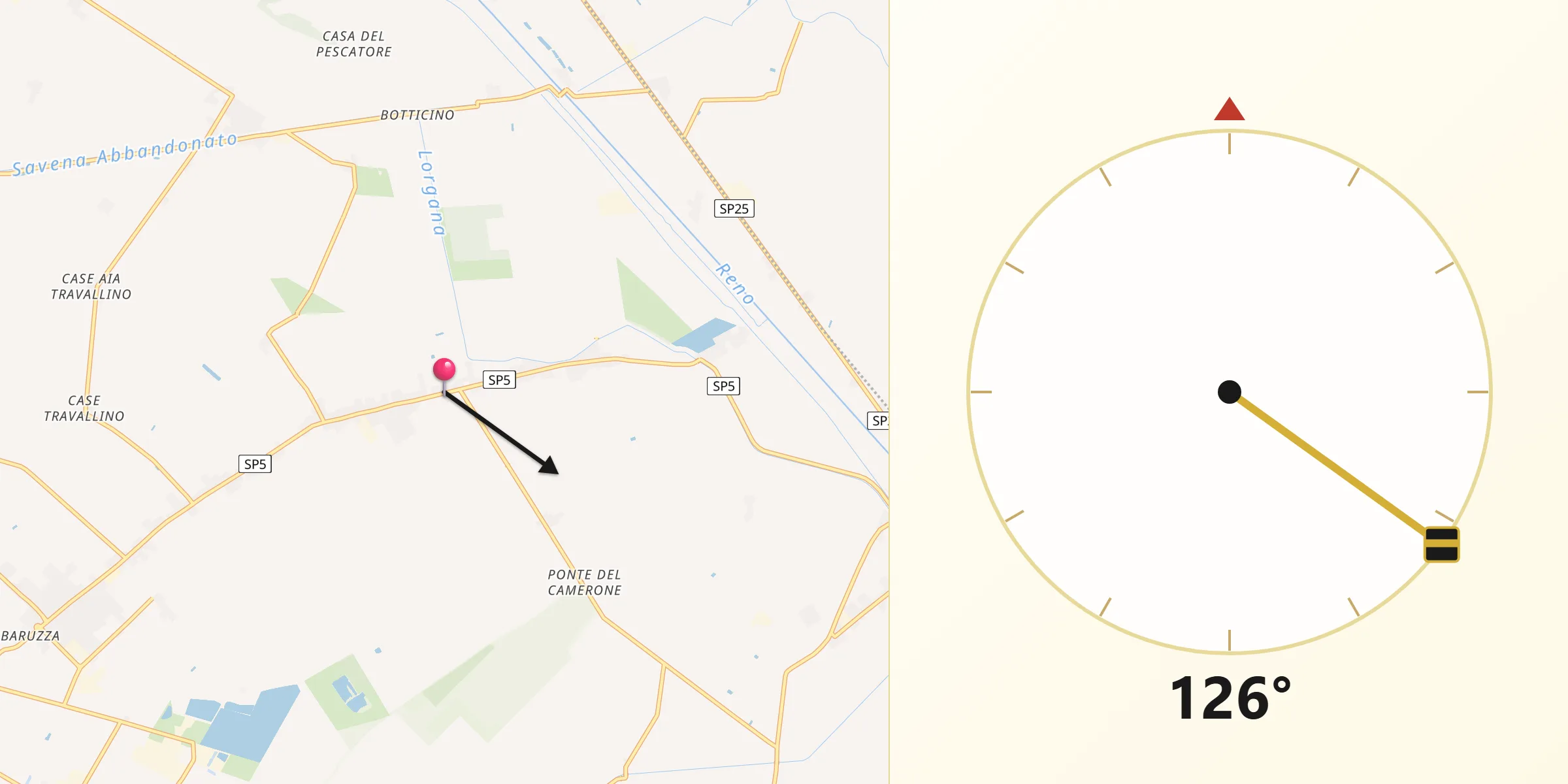 Direzione della Qibla da San Gabriele-Mondonuovo
