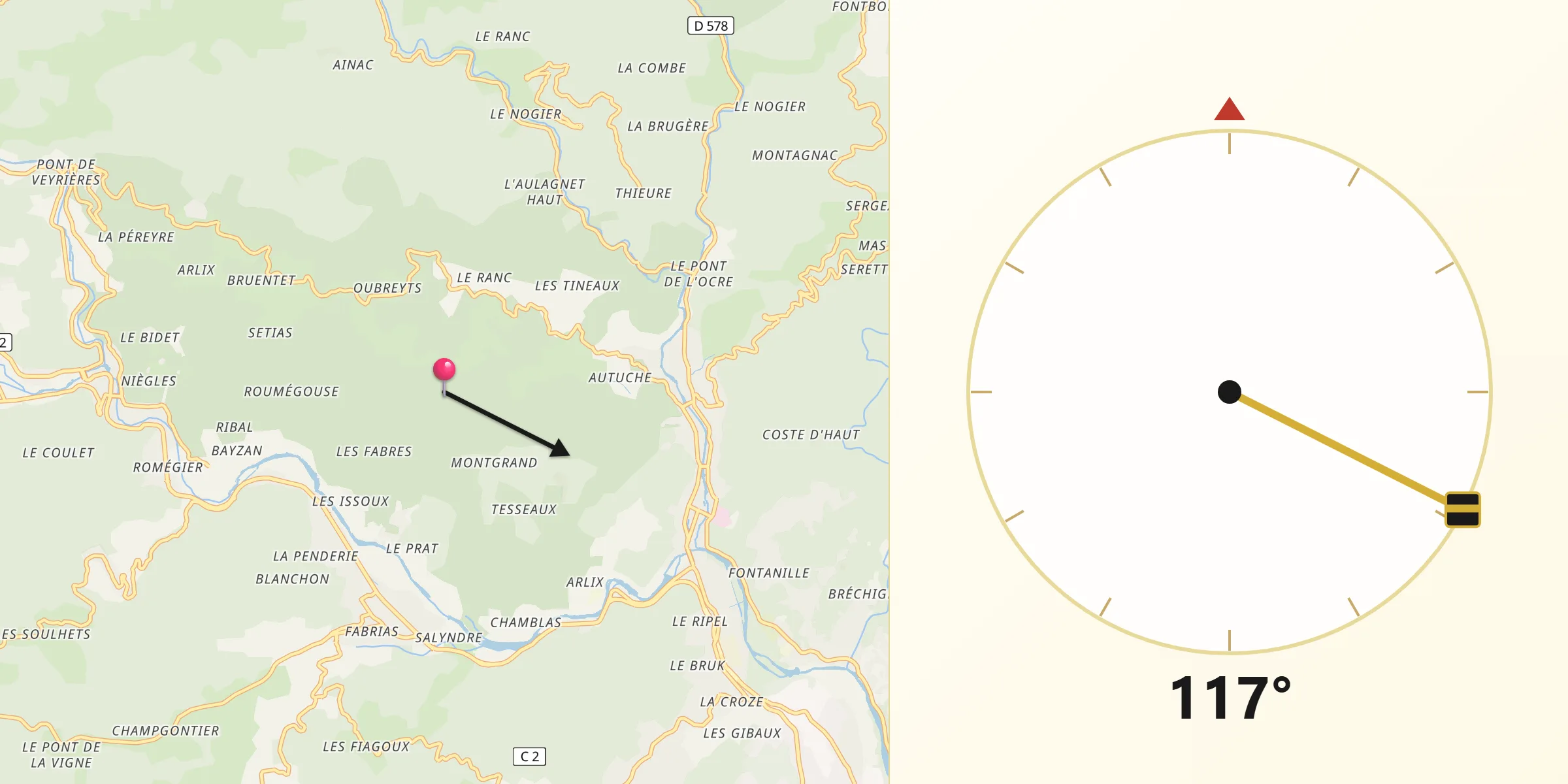Direction vers la Qibla depuis Département de l'Ardèche