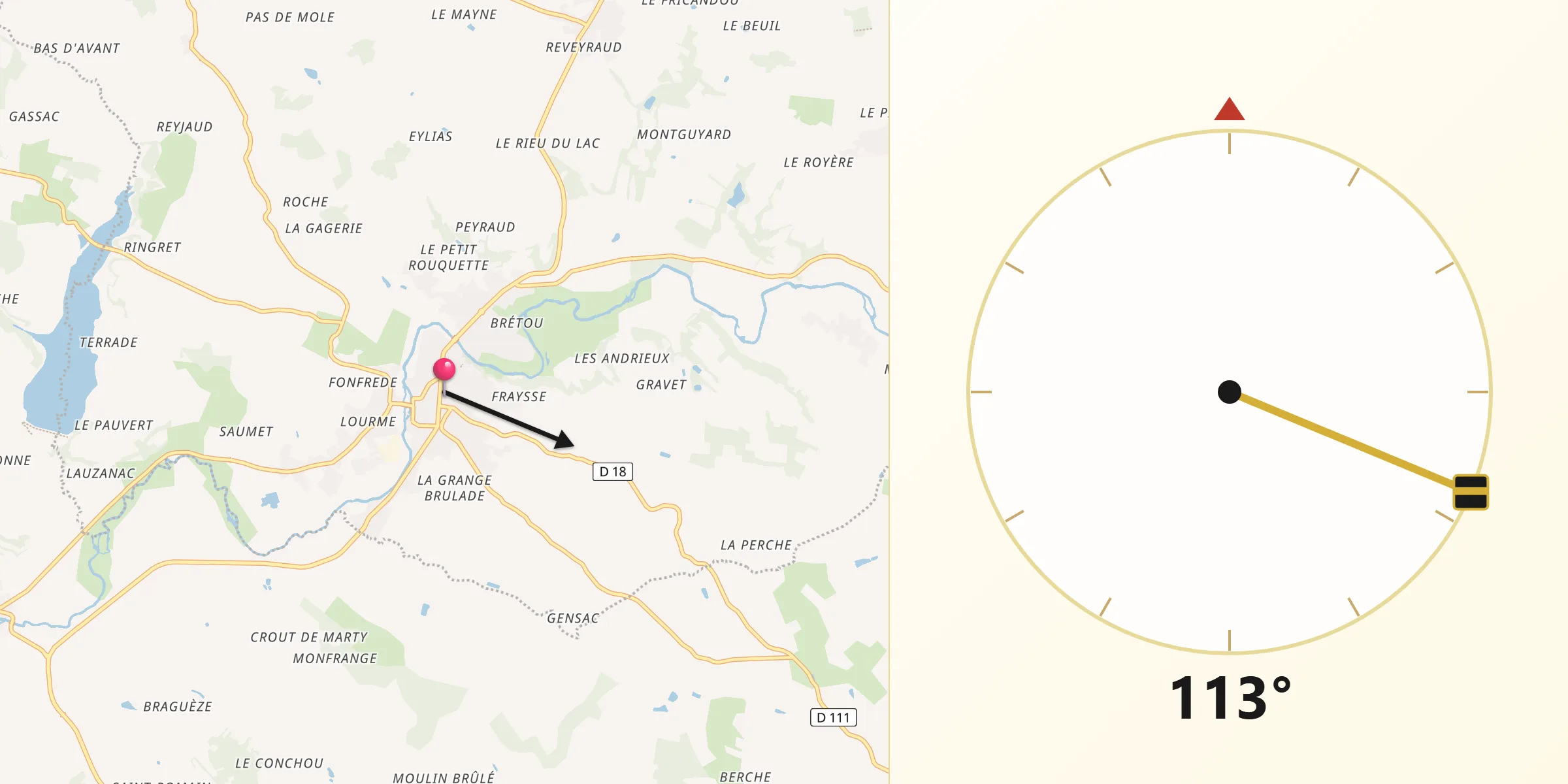 Direction vers la Qibla depuis Eymet