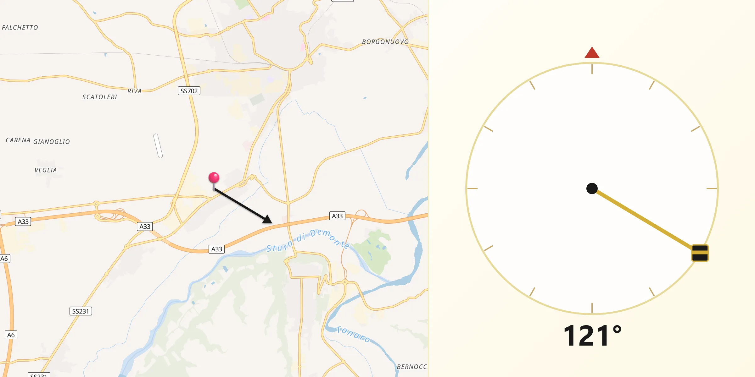 Direzione della Qibla da Roreto