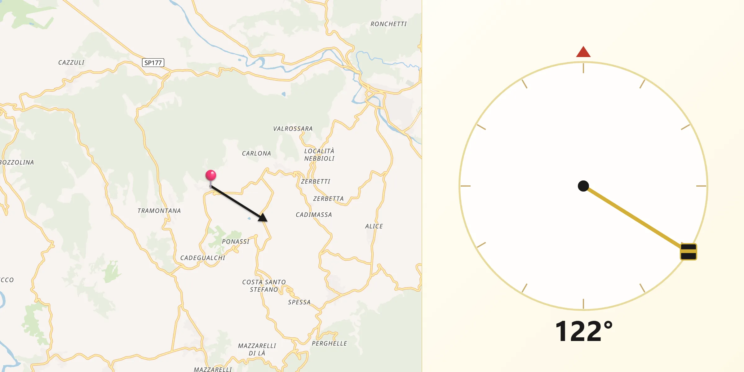 Direzione della Qibla da Parodi Ligure