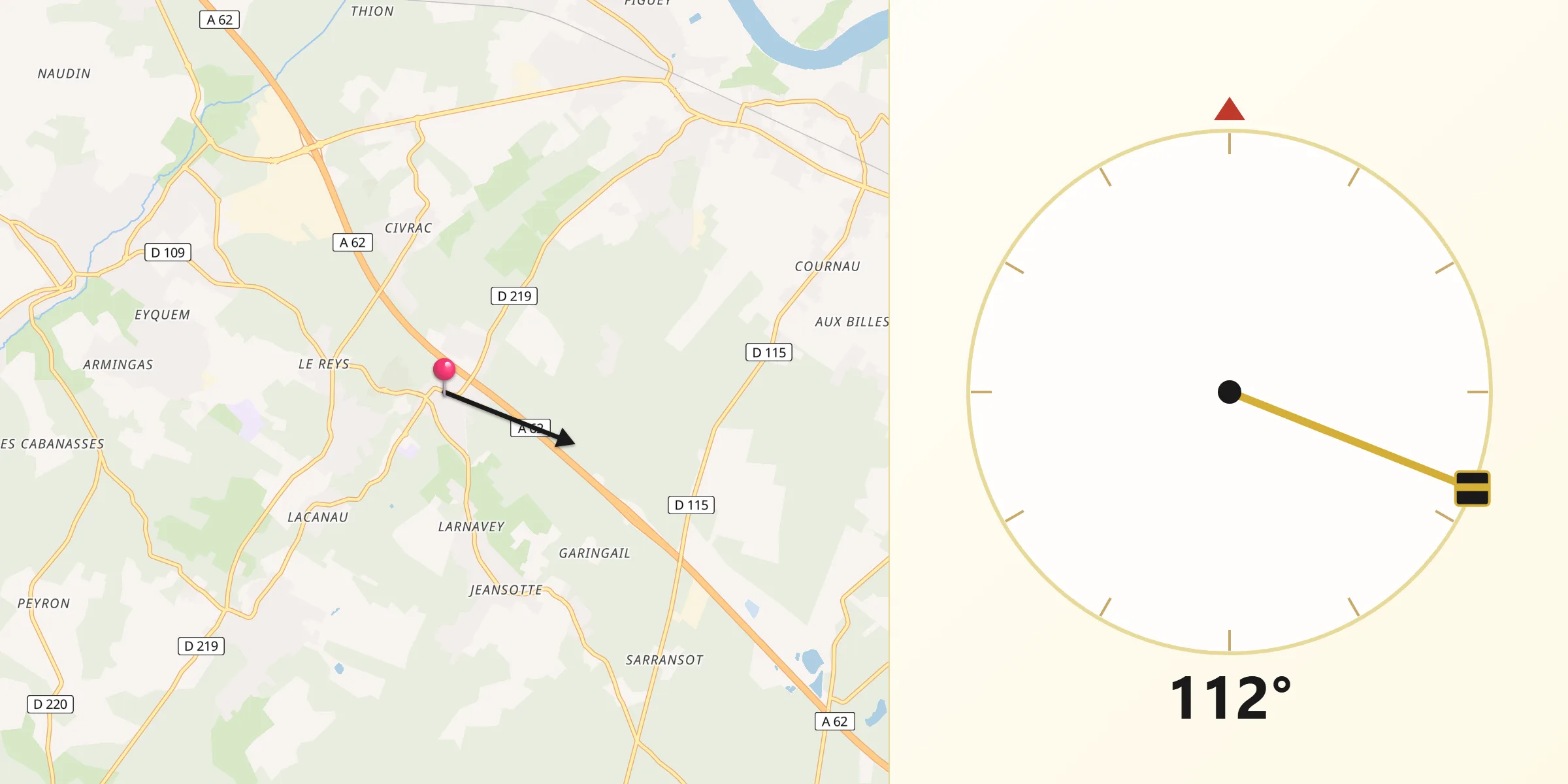 Direction vers la Qibla depuis Saint-Selve