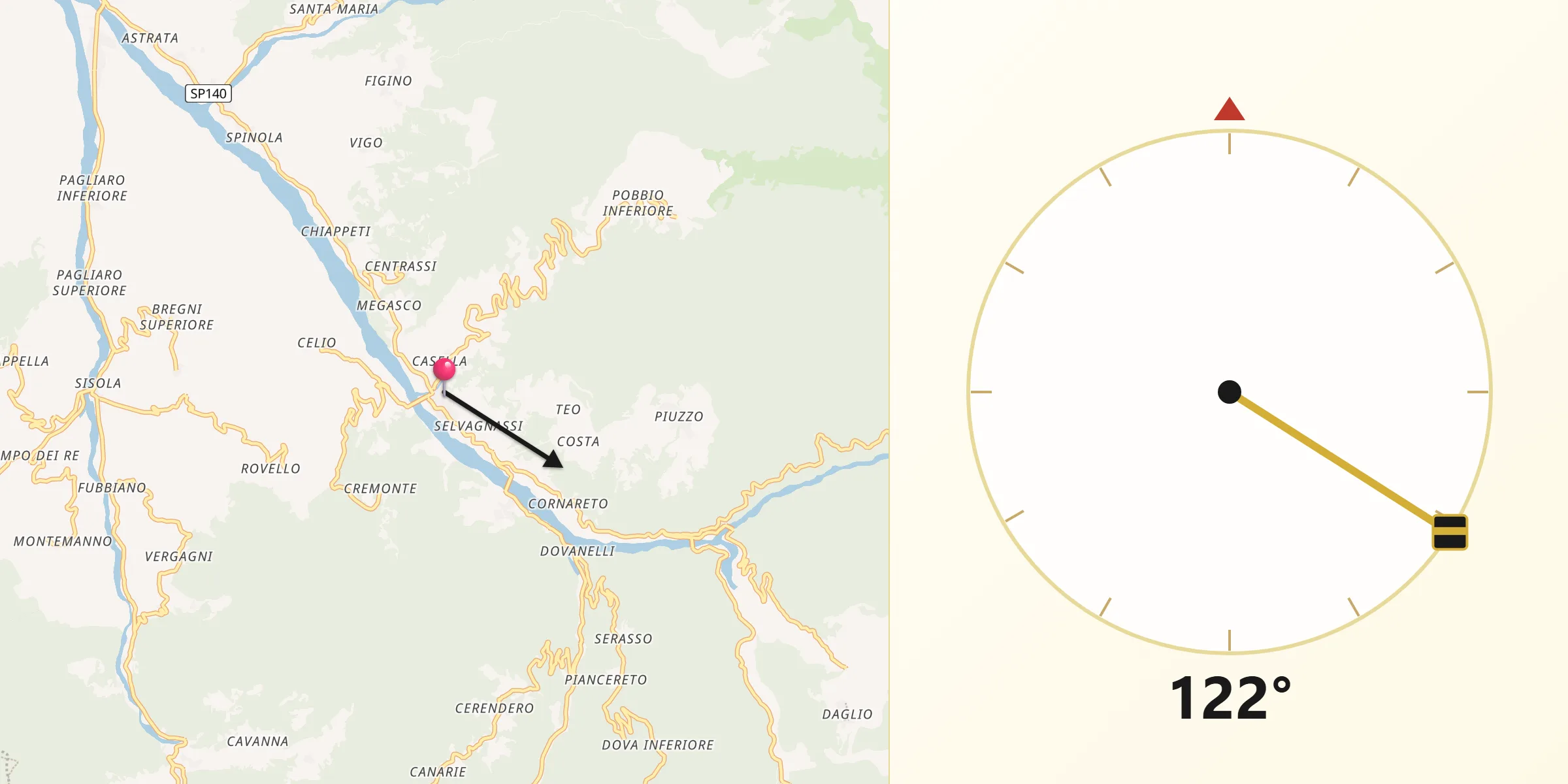 Direzione della Qibla da Cabella Ligure