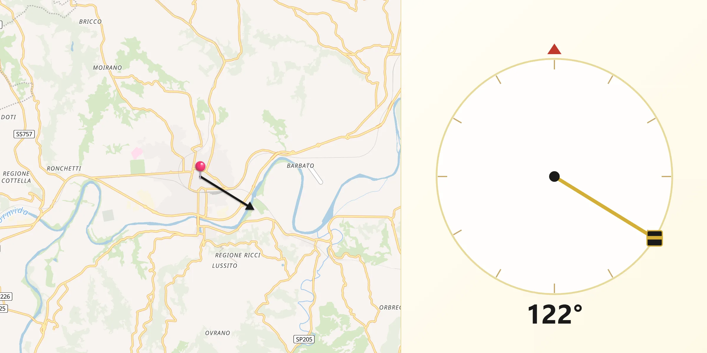 Direzione della Qibla da Acqui Terme