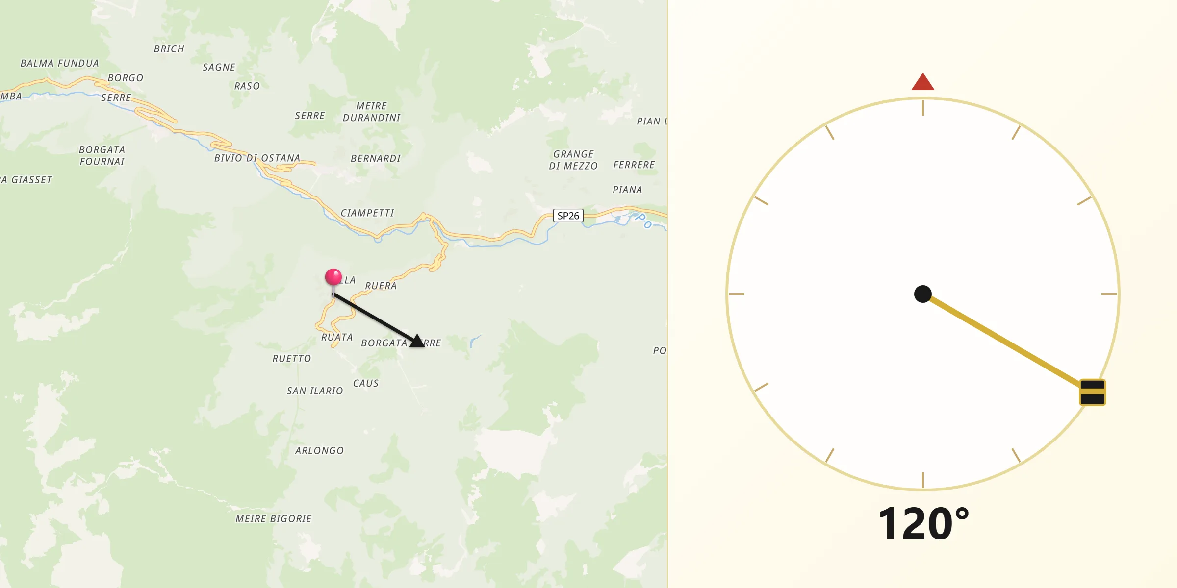 Direzione della Qibla da Oncino