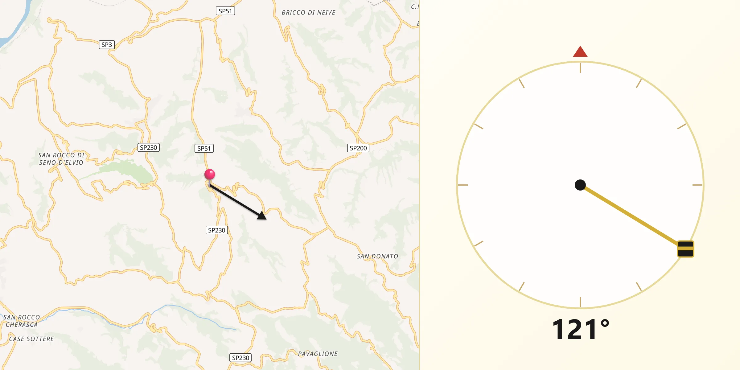 Direzione della Qibla da Trezzo Tinella