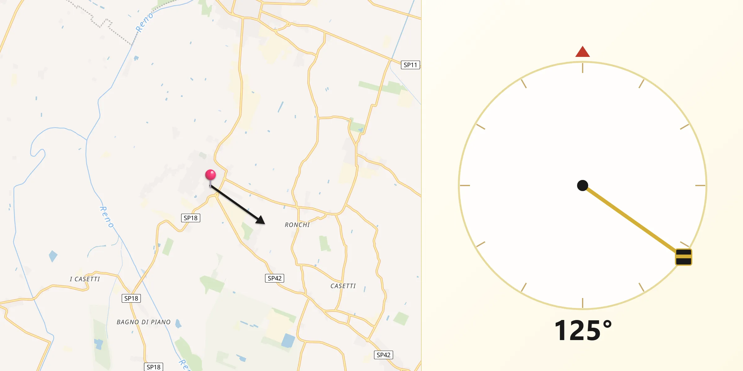 Direzione della Qibla da Castello d'Argile