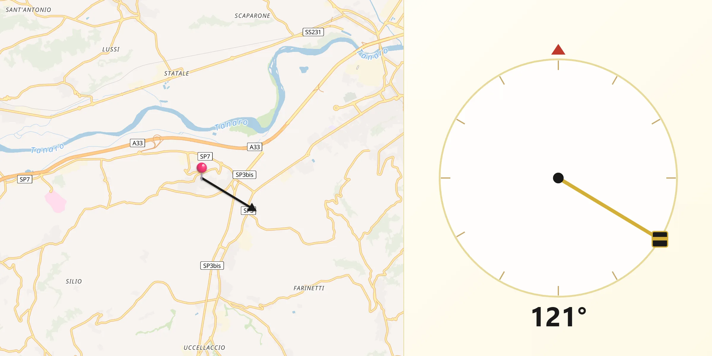 Direzione della Qibla da Roddi