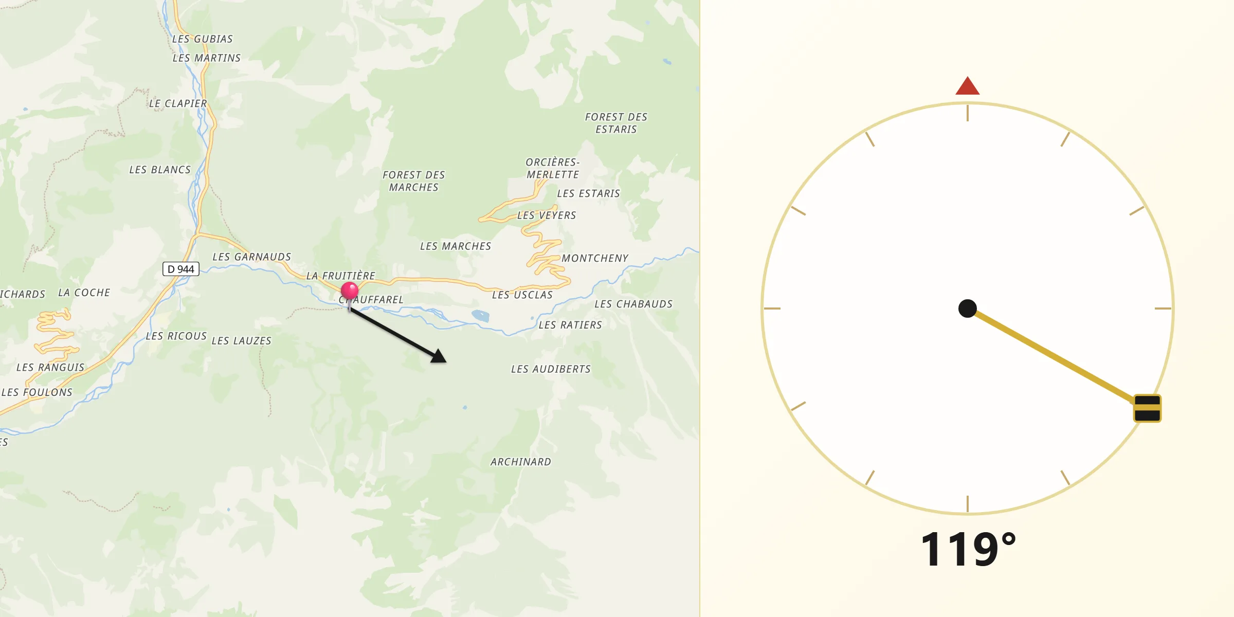 Direction vers la Qibla depuis Hautes-Alpes