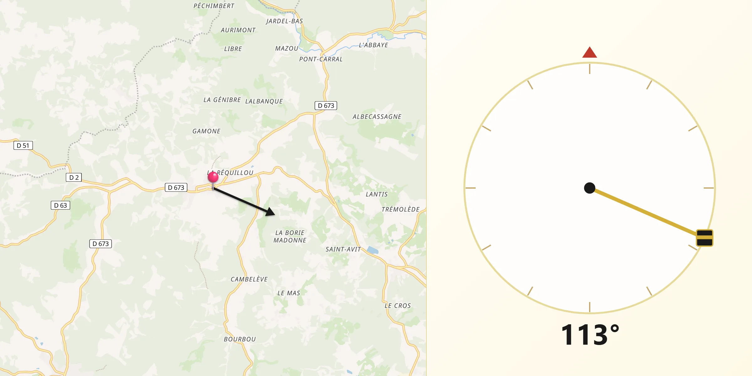 Direction vers la Qibla depuis Salviac