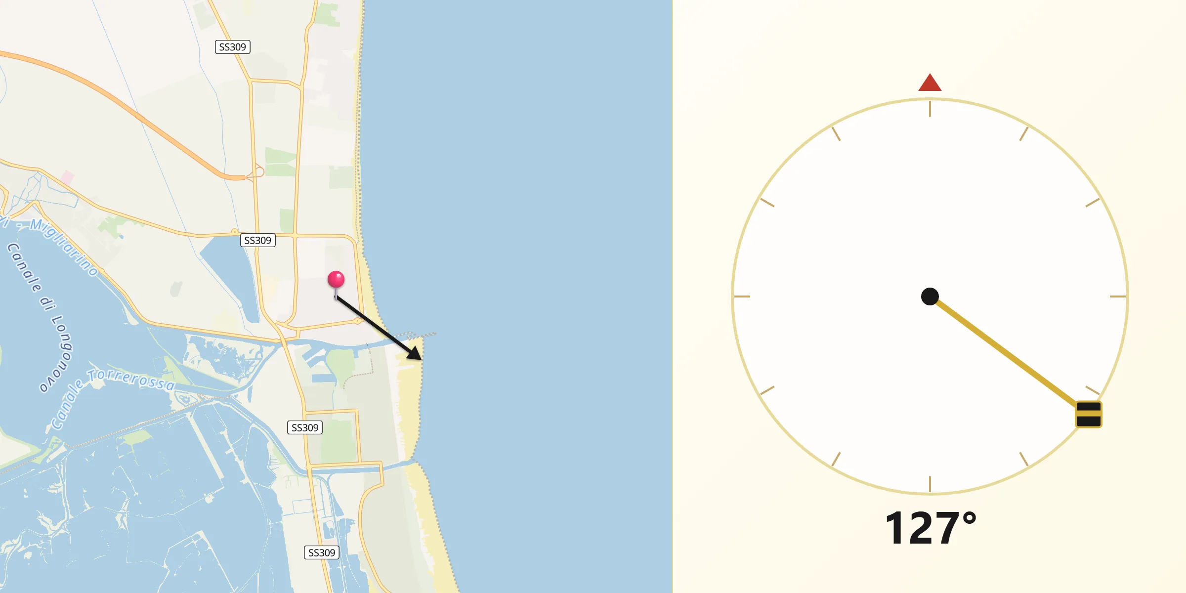 Direzione della Qibla da Porto Garibaldi