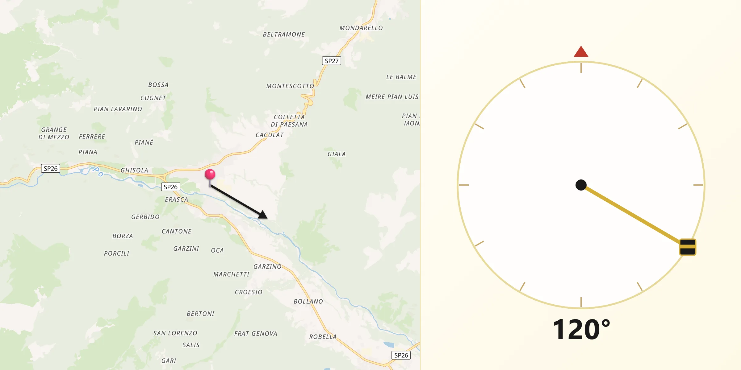 Direzione della Qibla da Paesana