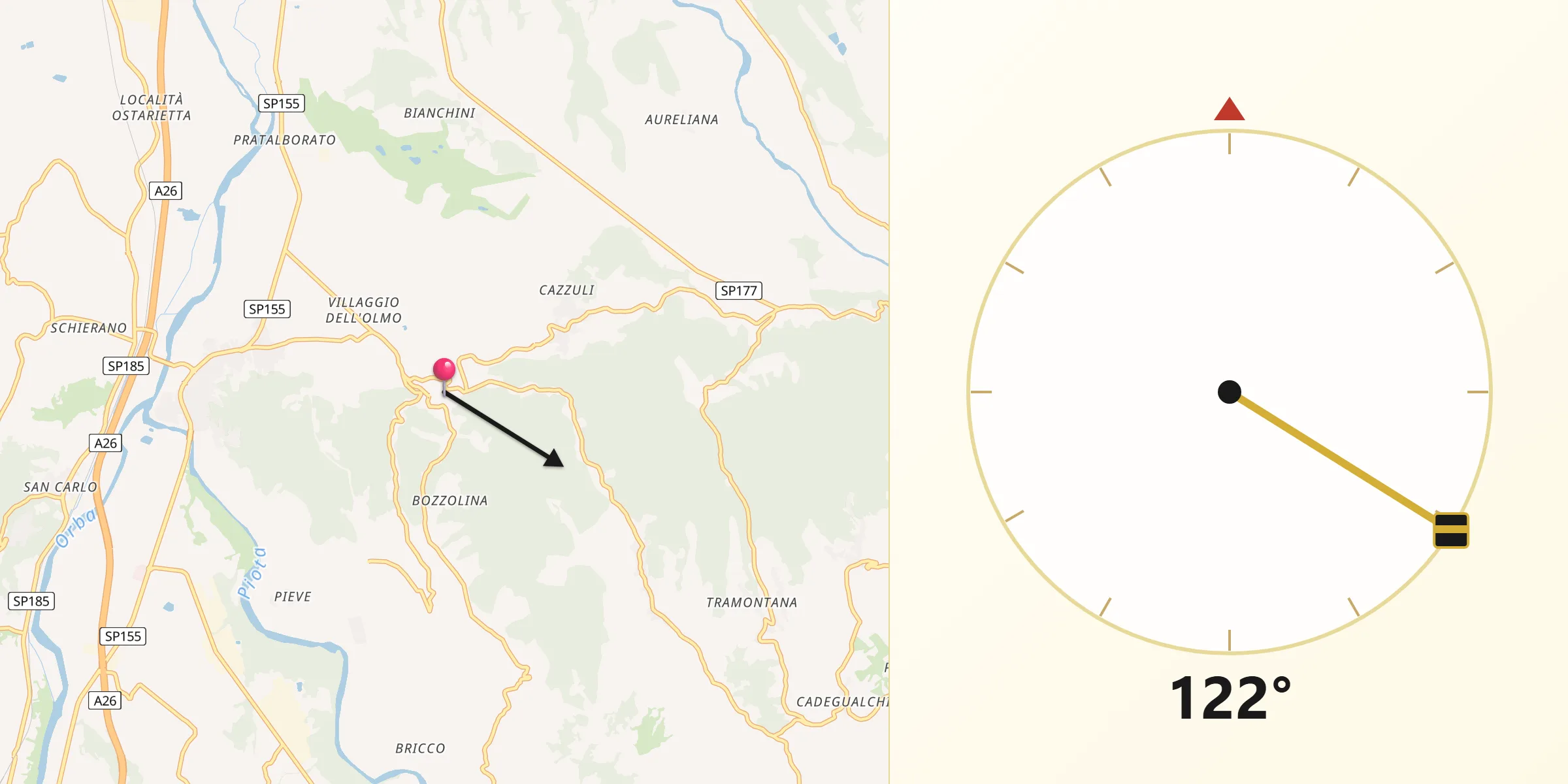 Direzione della Qibla da Castelletto d'Orba