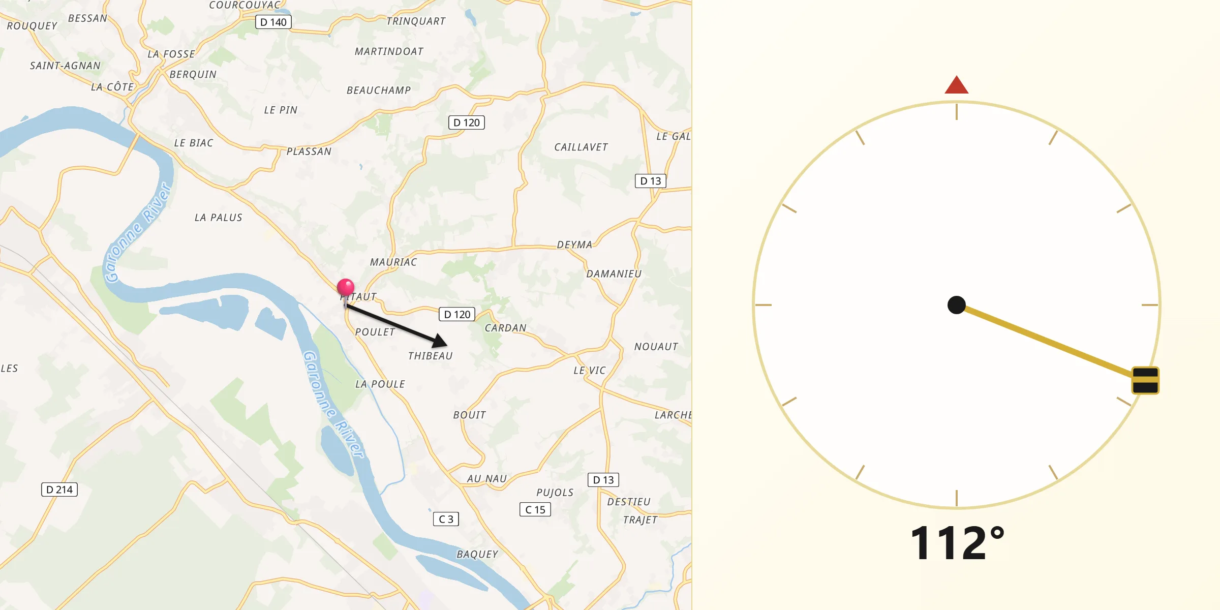 Direction vers la Qibla depuis Paillet