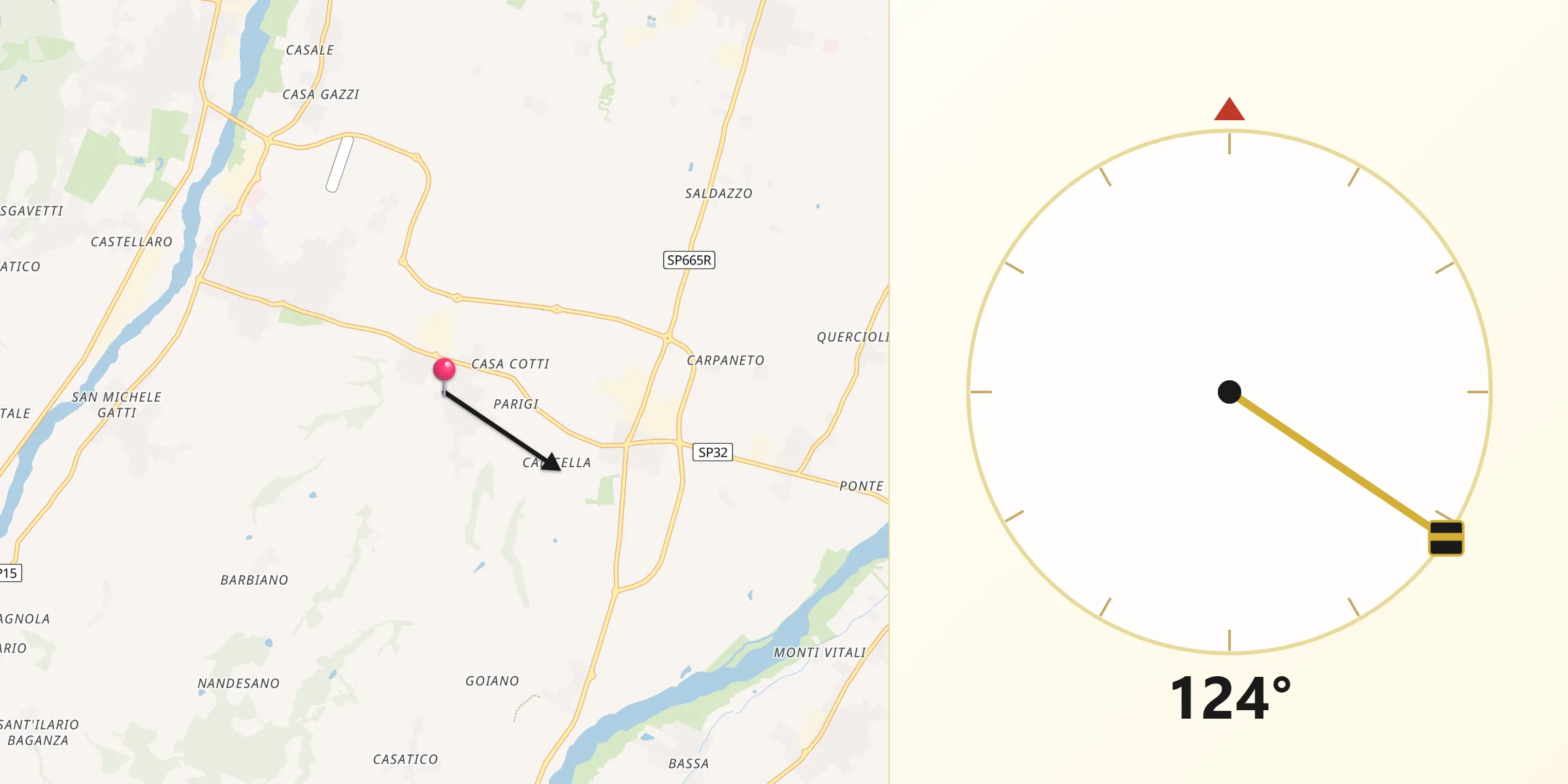Direzione della Qibla da San Michele Tiorre