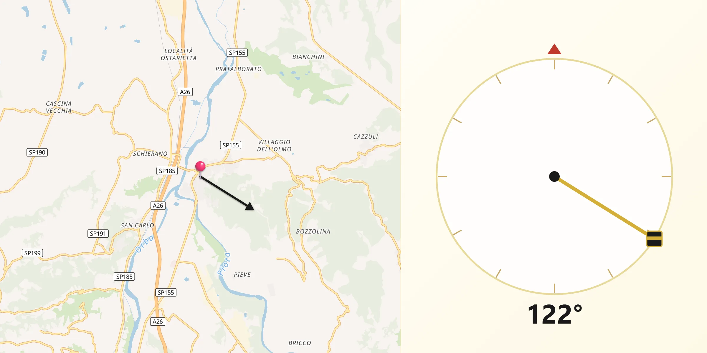 Direzione della Qibla da Silvano d'Orba