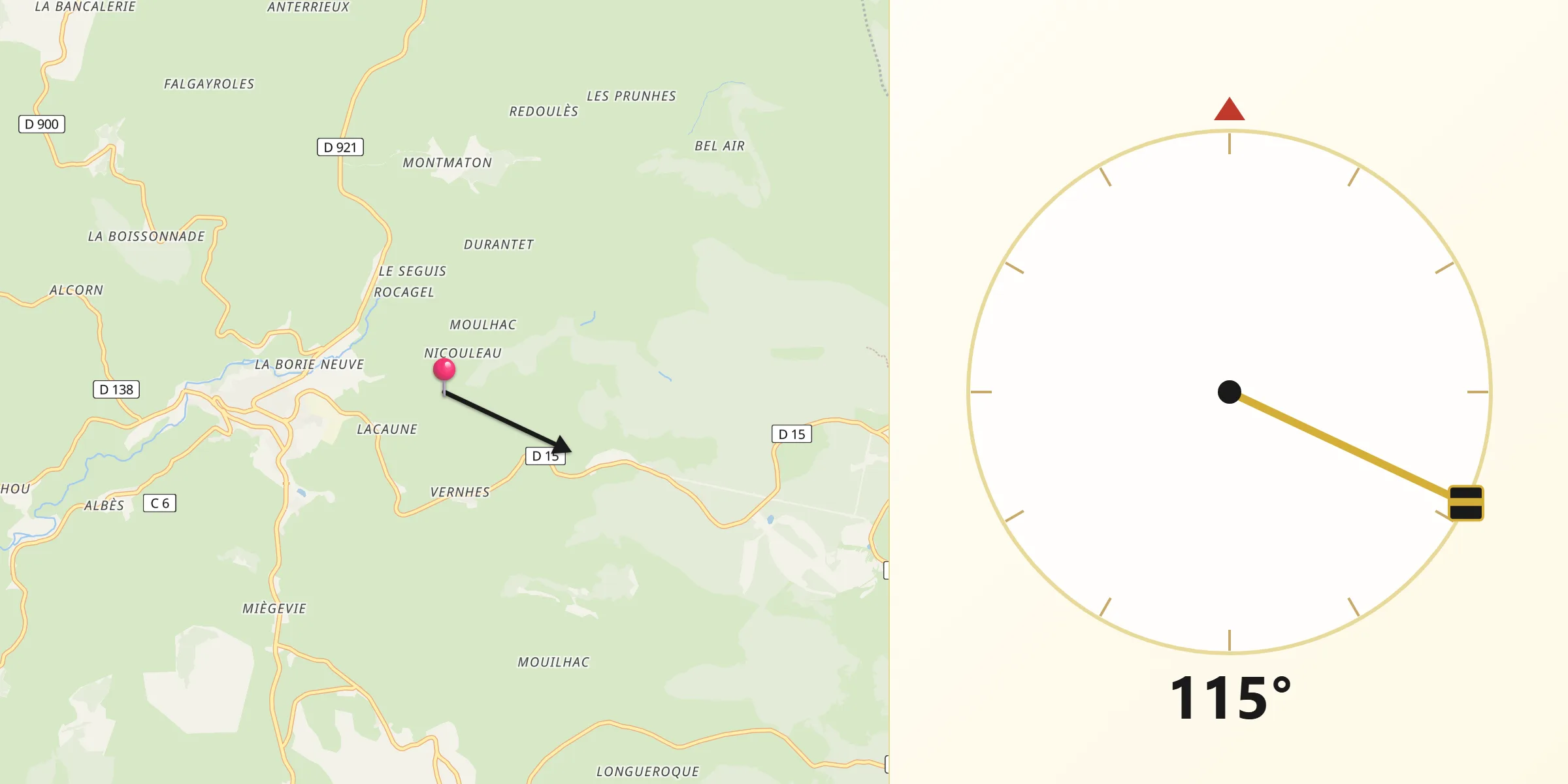 Direction vers la Qibla depuis Recoules-d'Aubrac