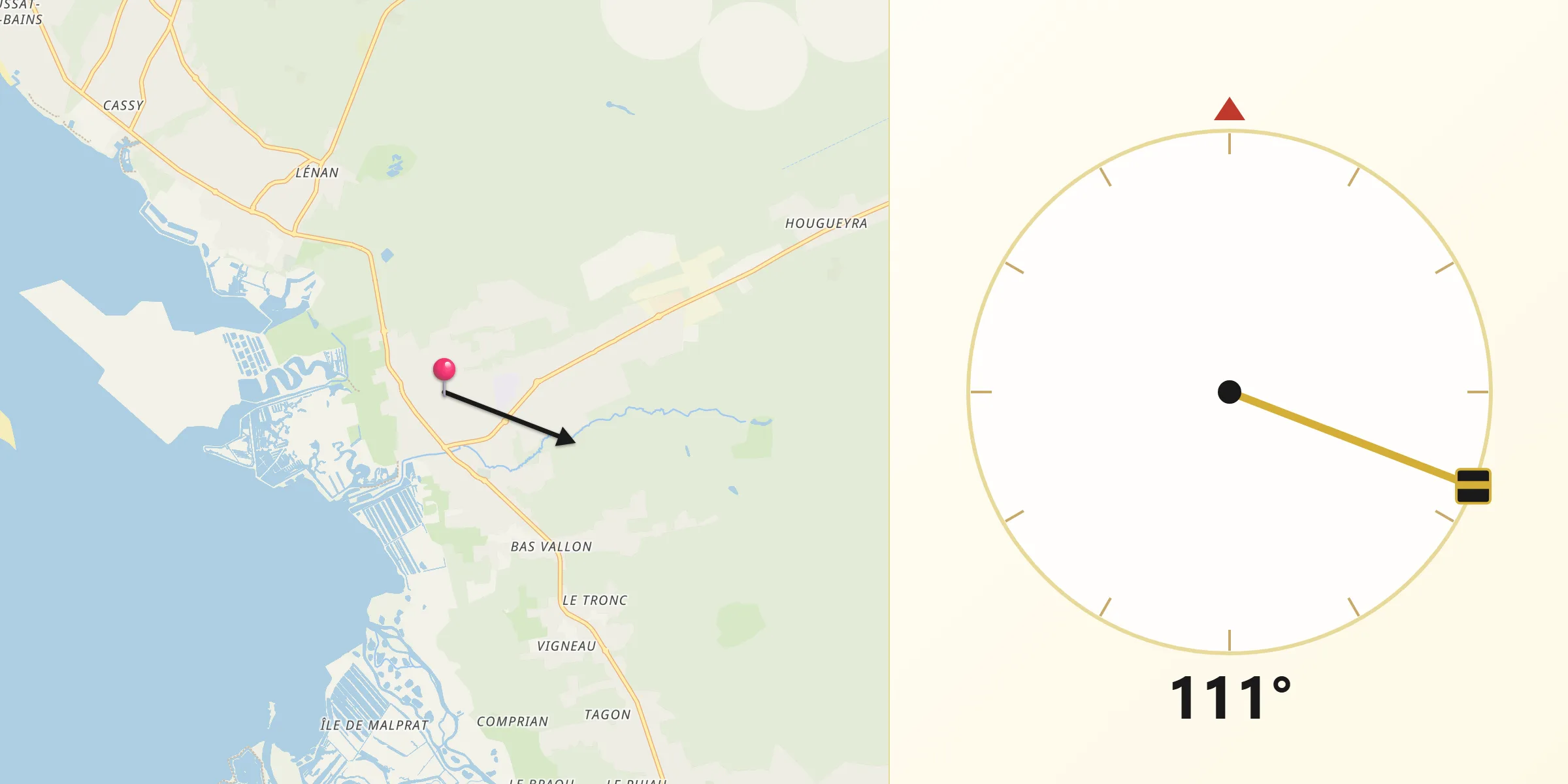 Direction vers la Qibla depuis Audenge