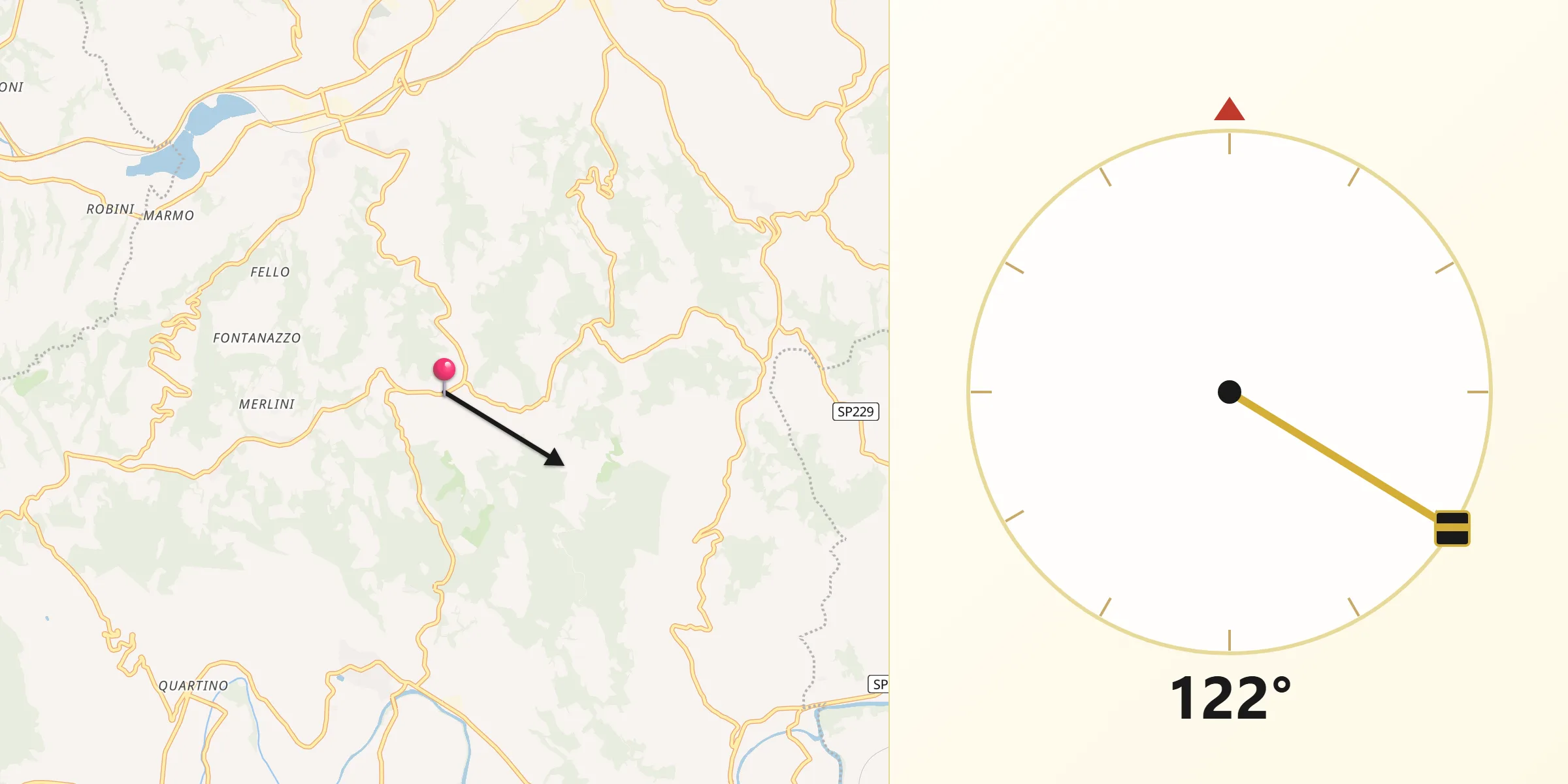 Direzione della Qibla da Cassinasco