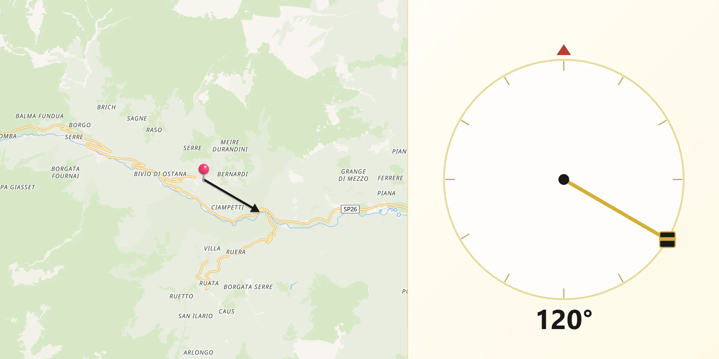 Direzione della Qibla da Ostana