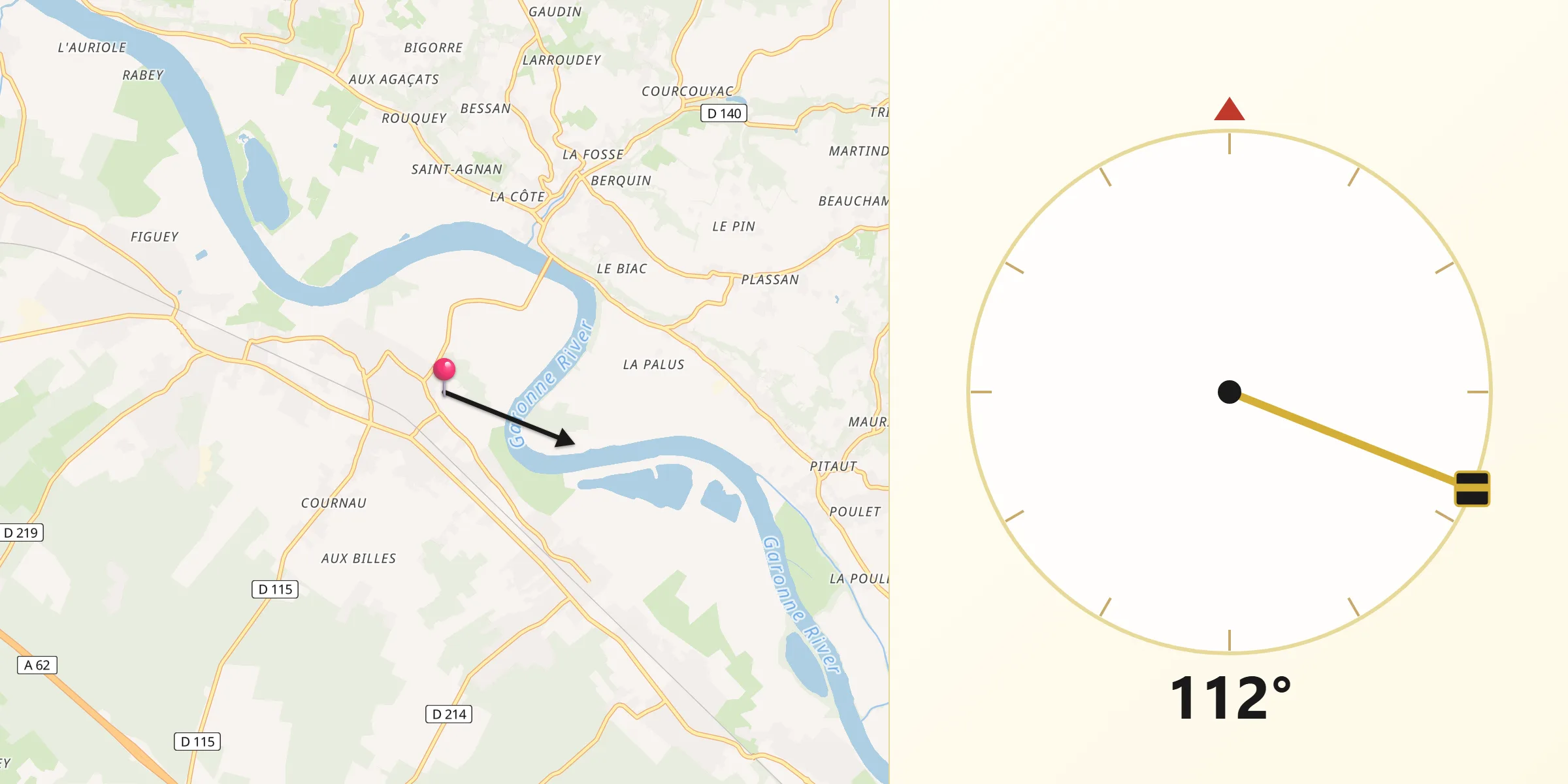 Direction vers la Qibla depuis Gironde