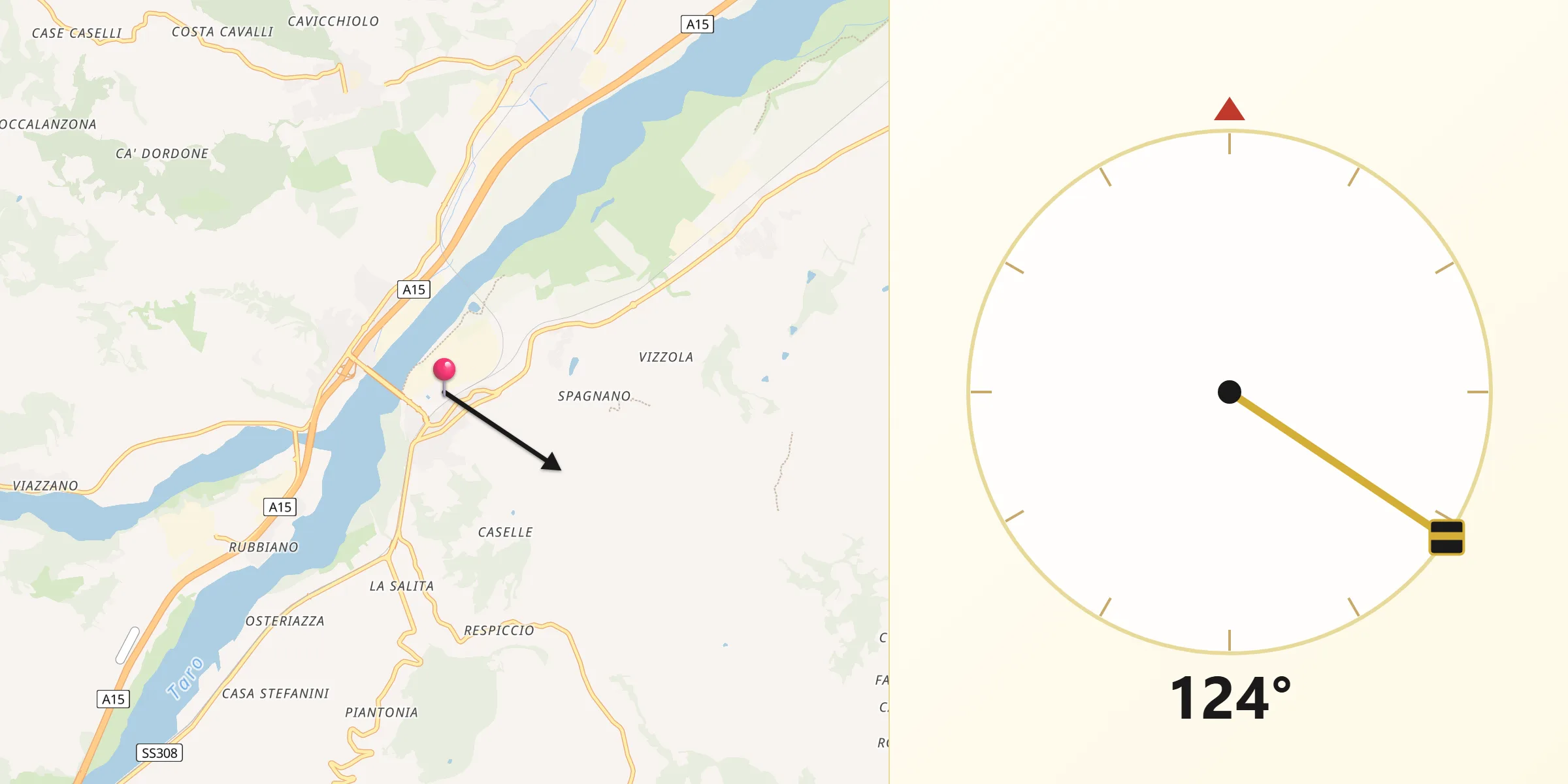 Direzione della Qibla da Fornovo di Taro