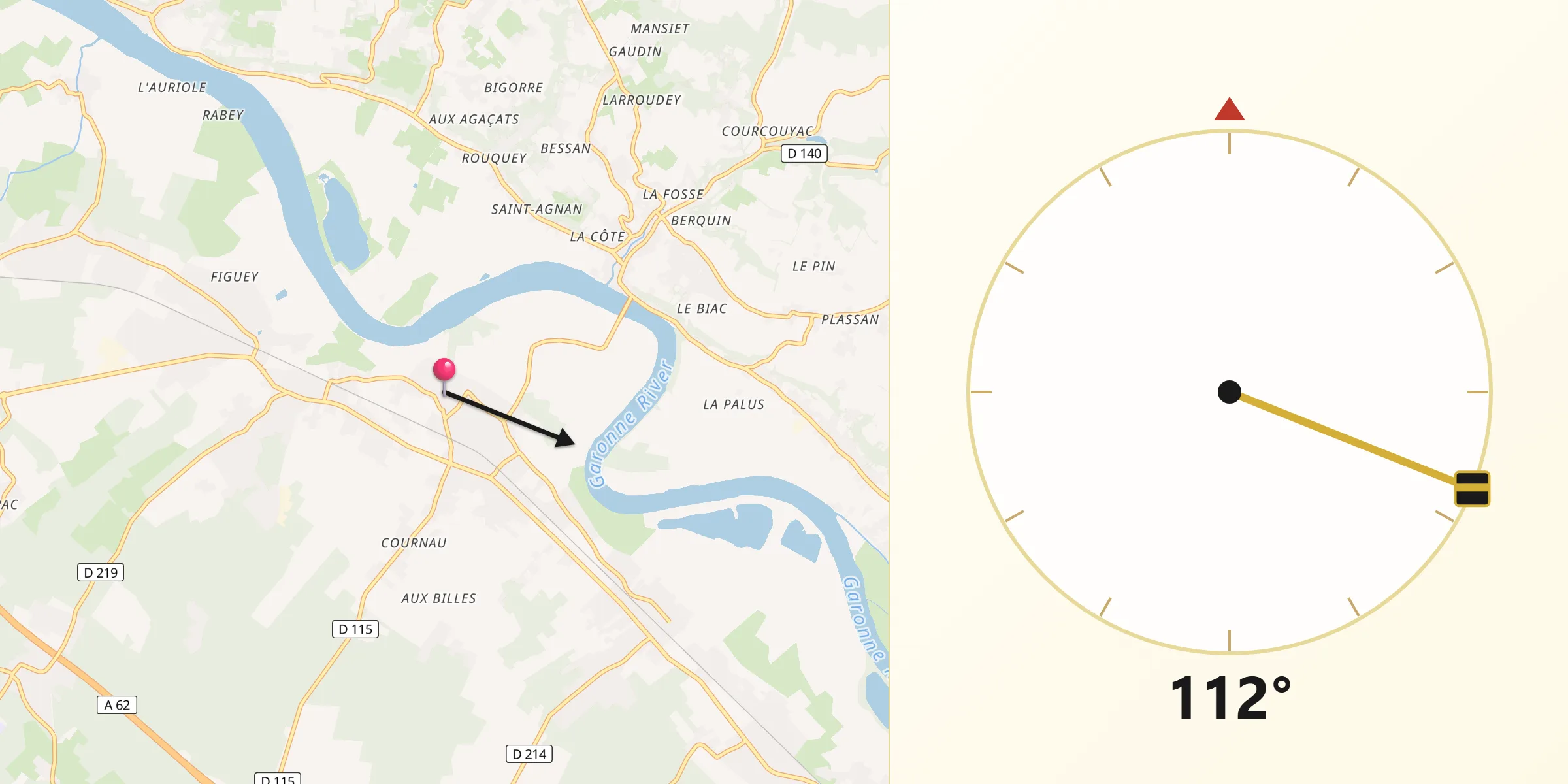 Direction vers la Qibla depuis Portets