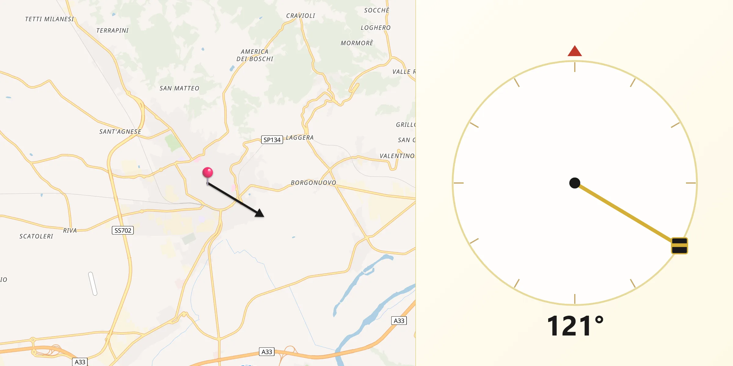 Direzione della Qibla da Bra