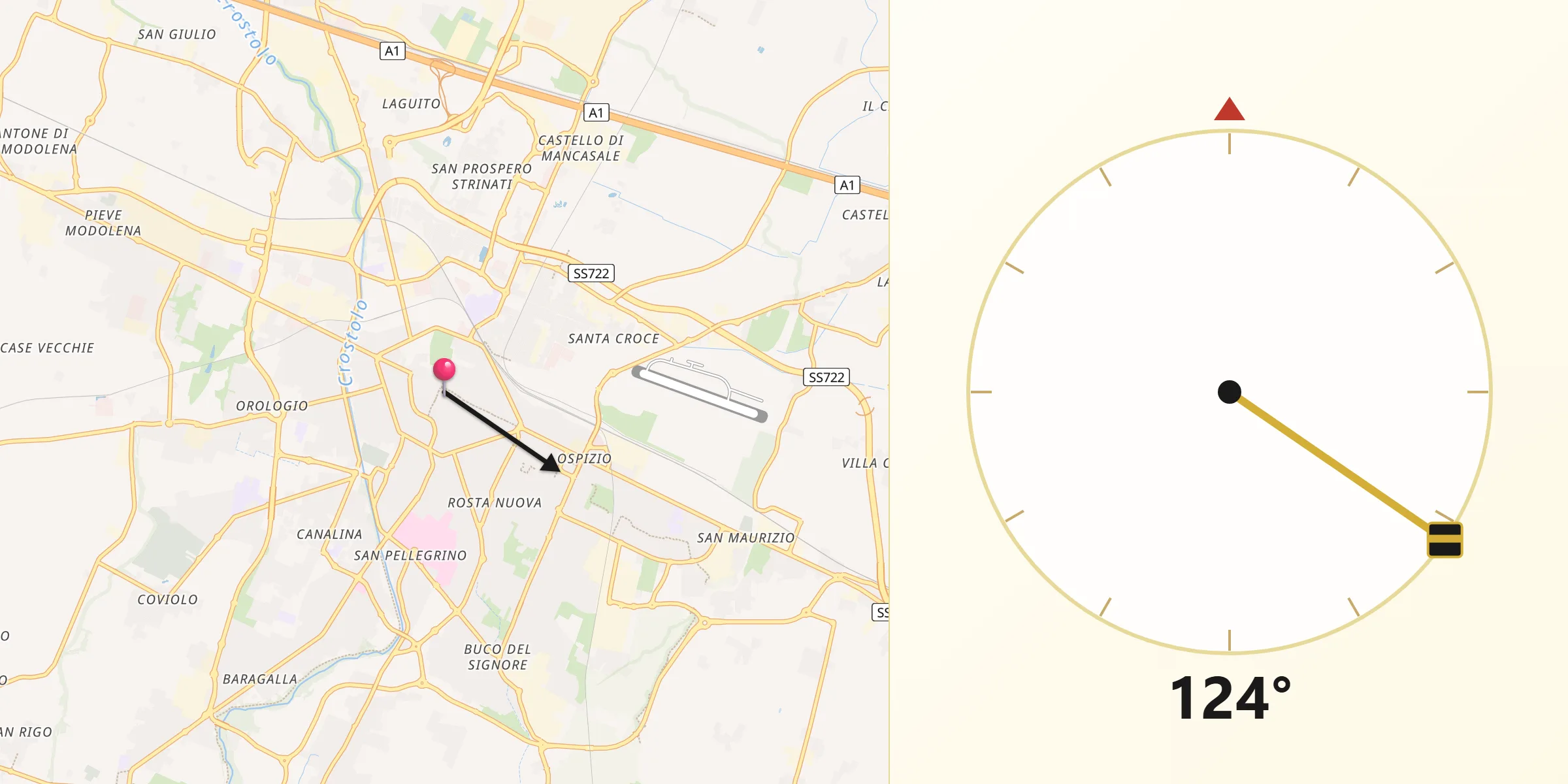 Direzione della Qibla da Reggio nell'Emilia