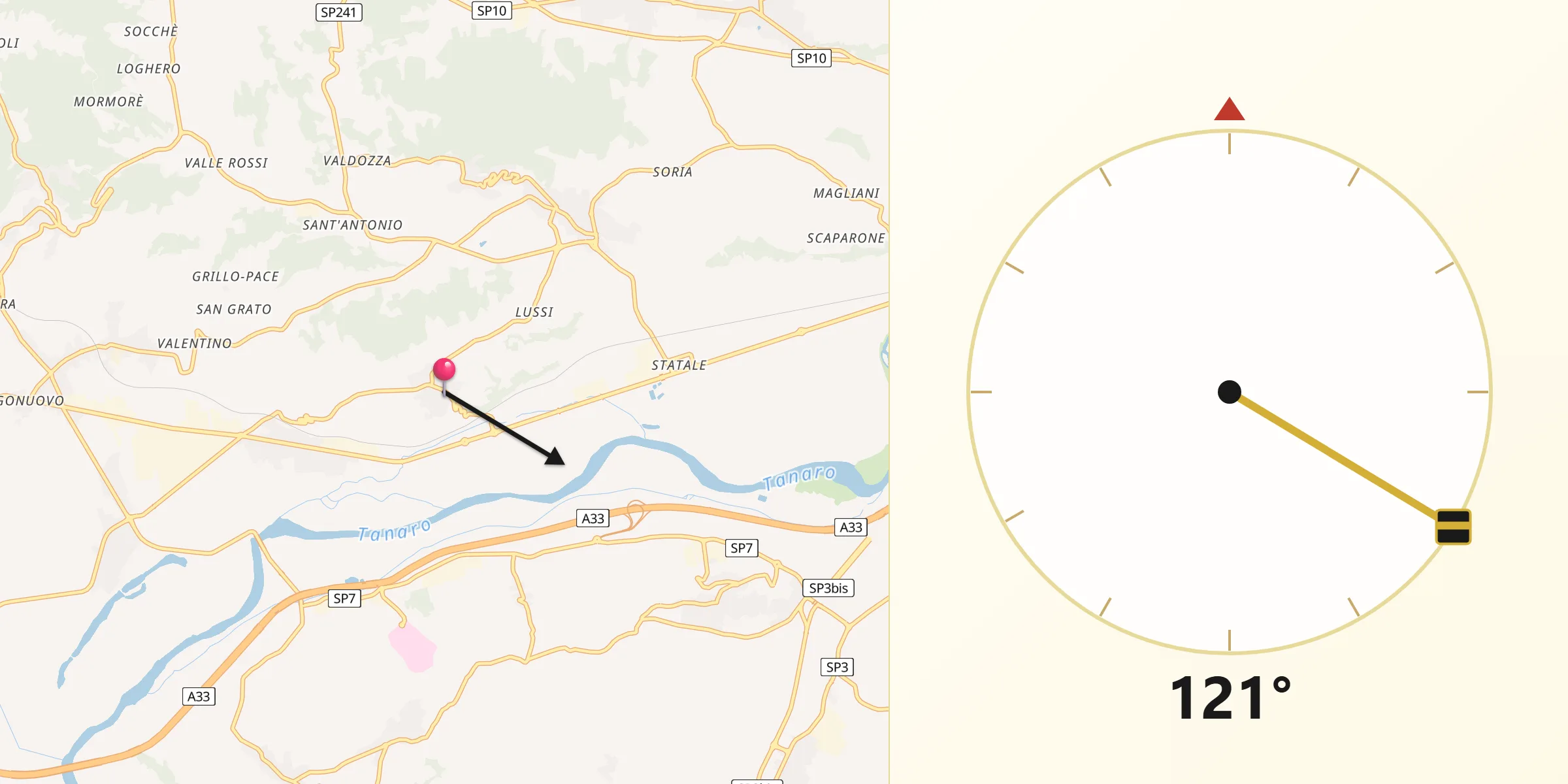 Direzione della Qibla da Santa Vittoria d'Alba