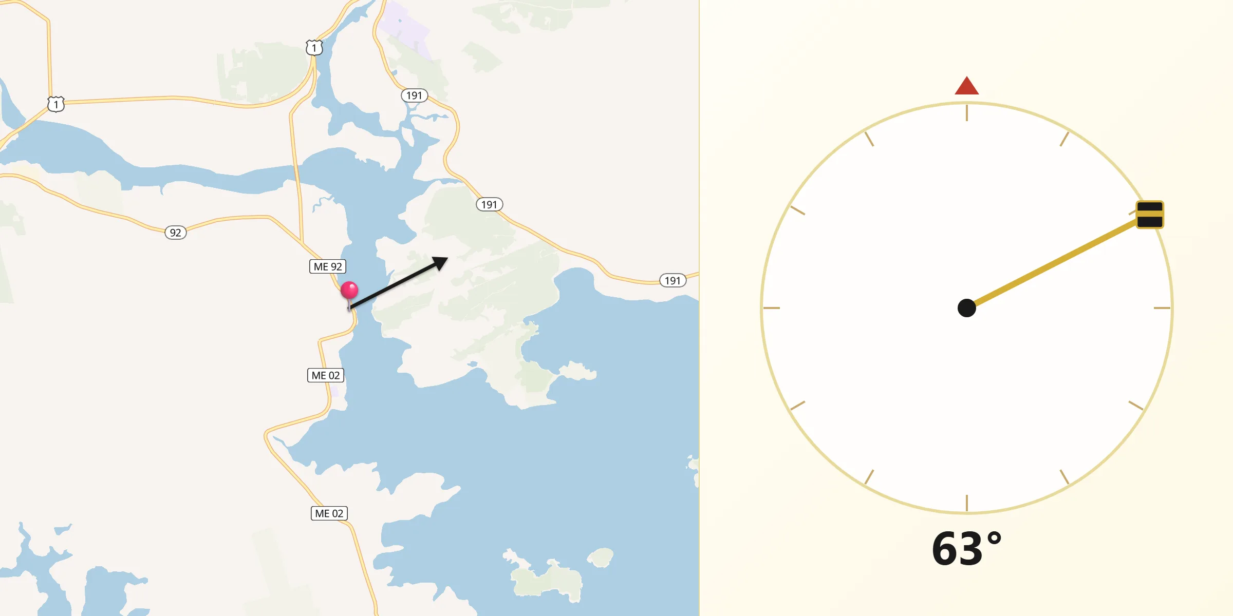 Qibla Direction from Machiasport
