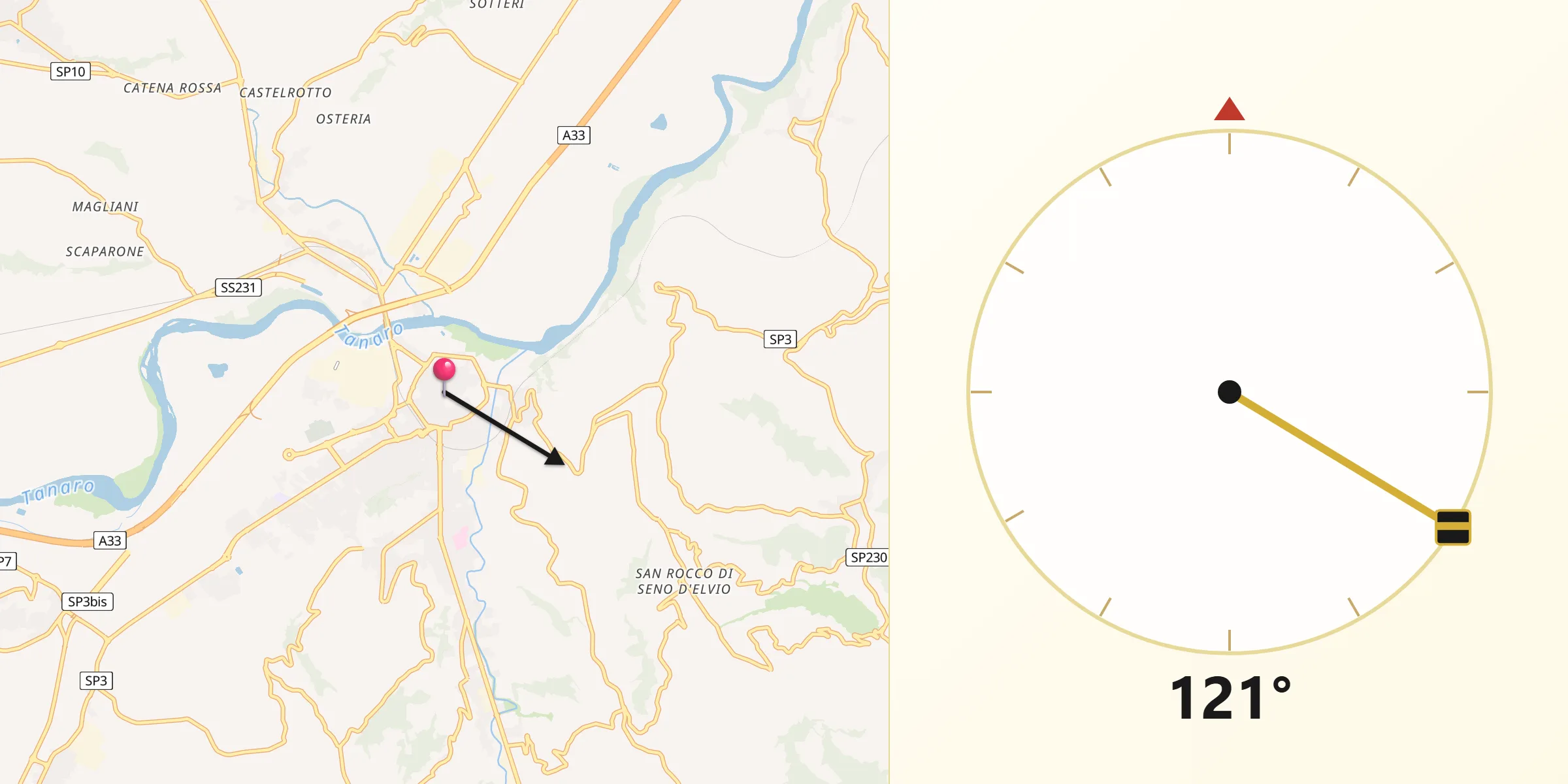 Direzione della Qibla da Alba