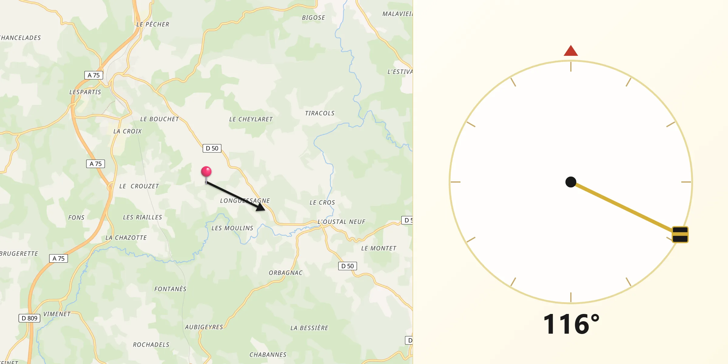 Direction vers la Qibla depuis Serverette