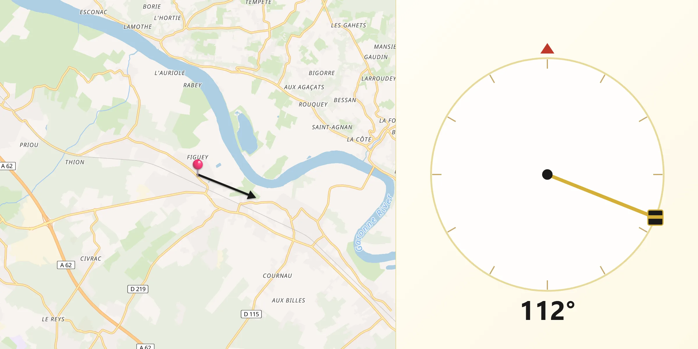 Direction vers la Qibla depuis Beautiran
