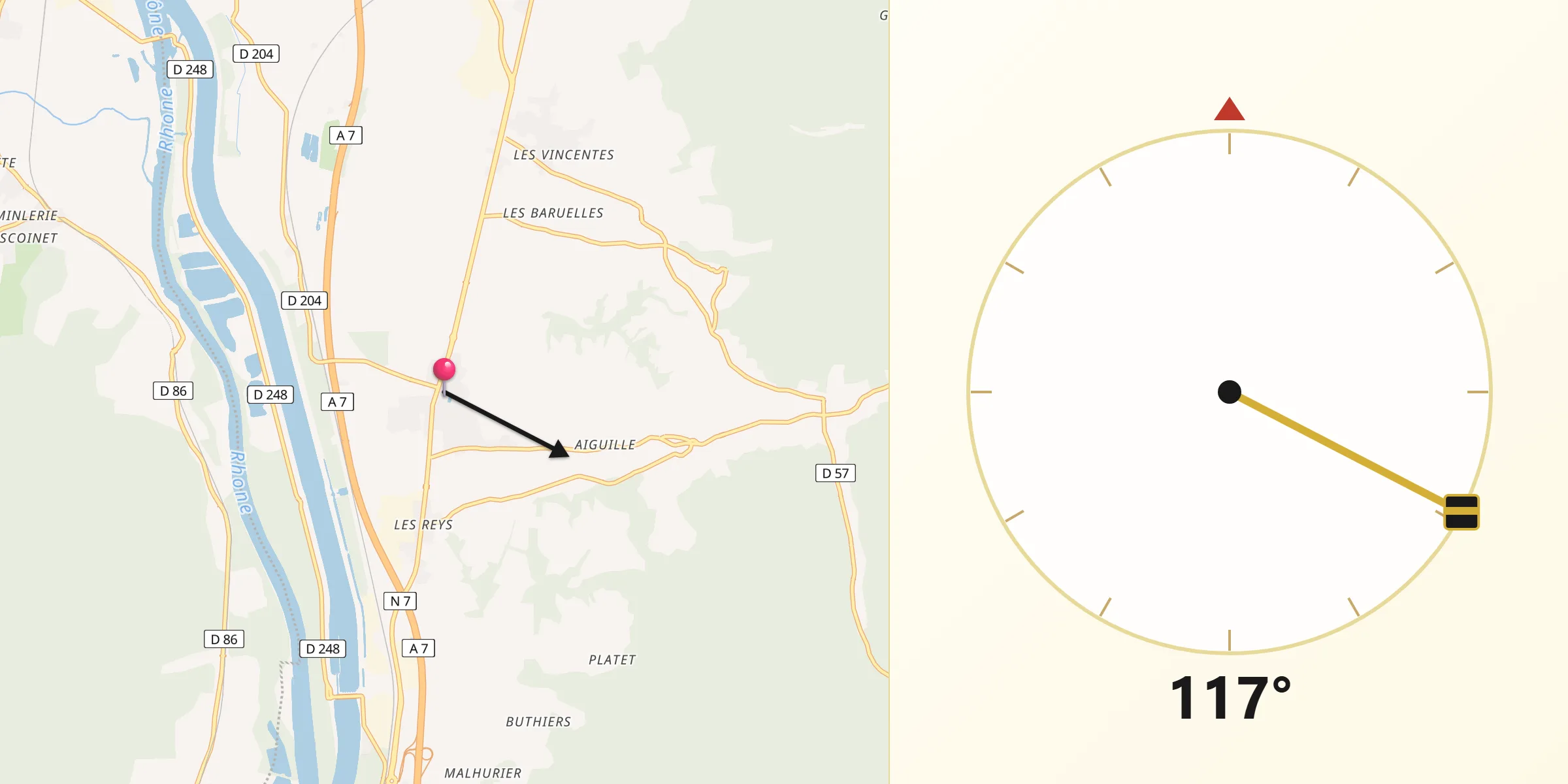 Direction vers la Qibla depuis Saulce-sur-Rhône