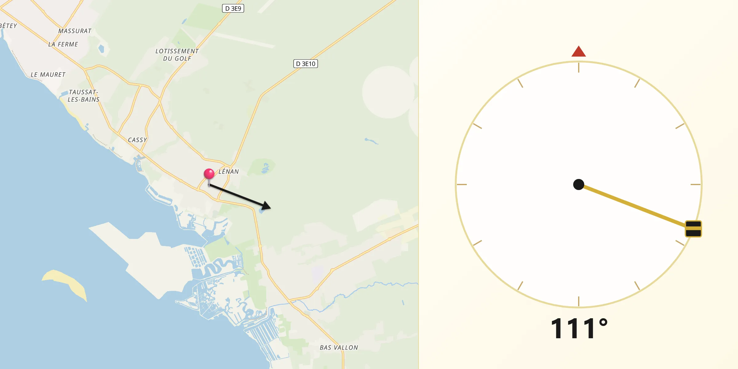 Direction vers la Qibla depuis Lanton