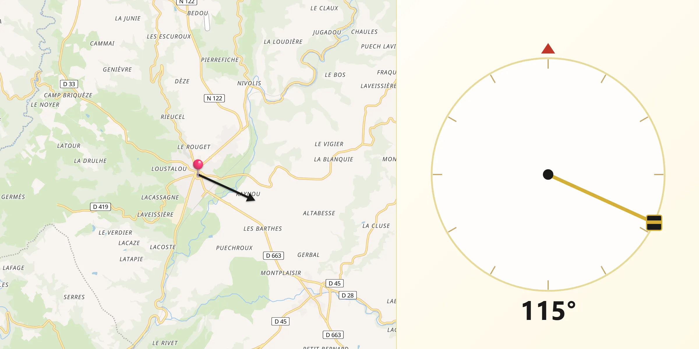 Direction vers la Qibla depuis Maurs