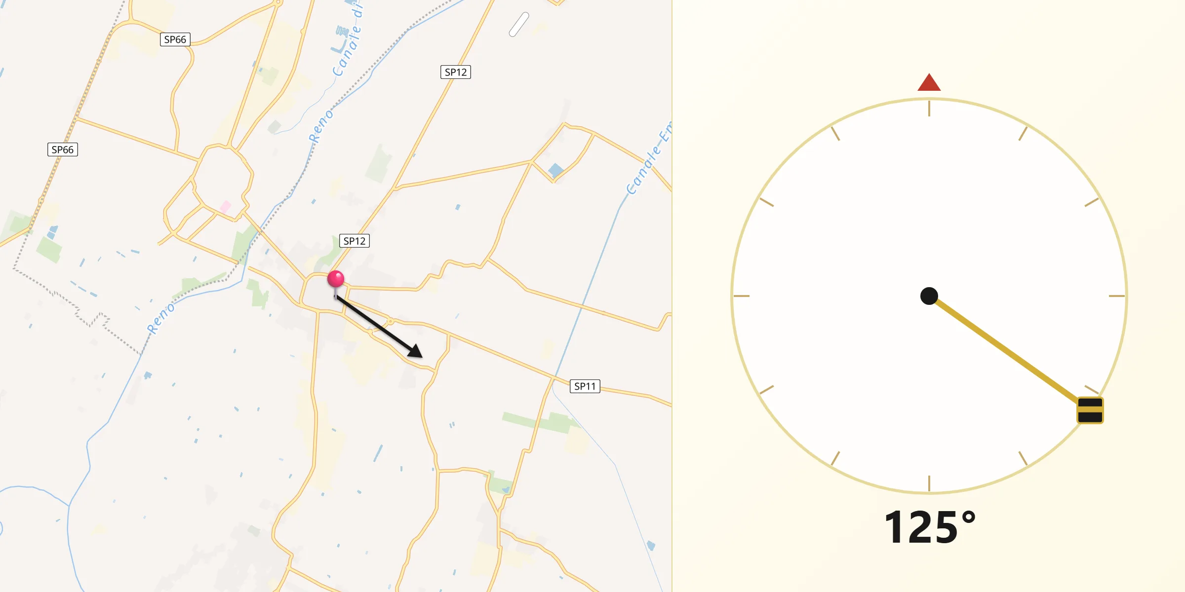 Direzione della Qibla da Pieve di Cento