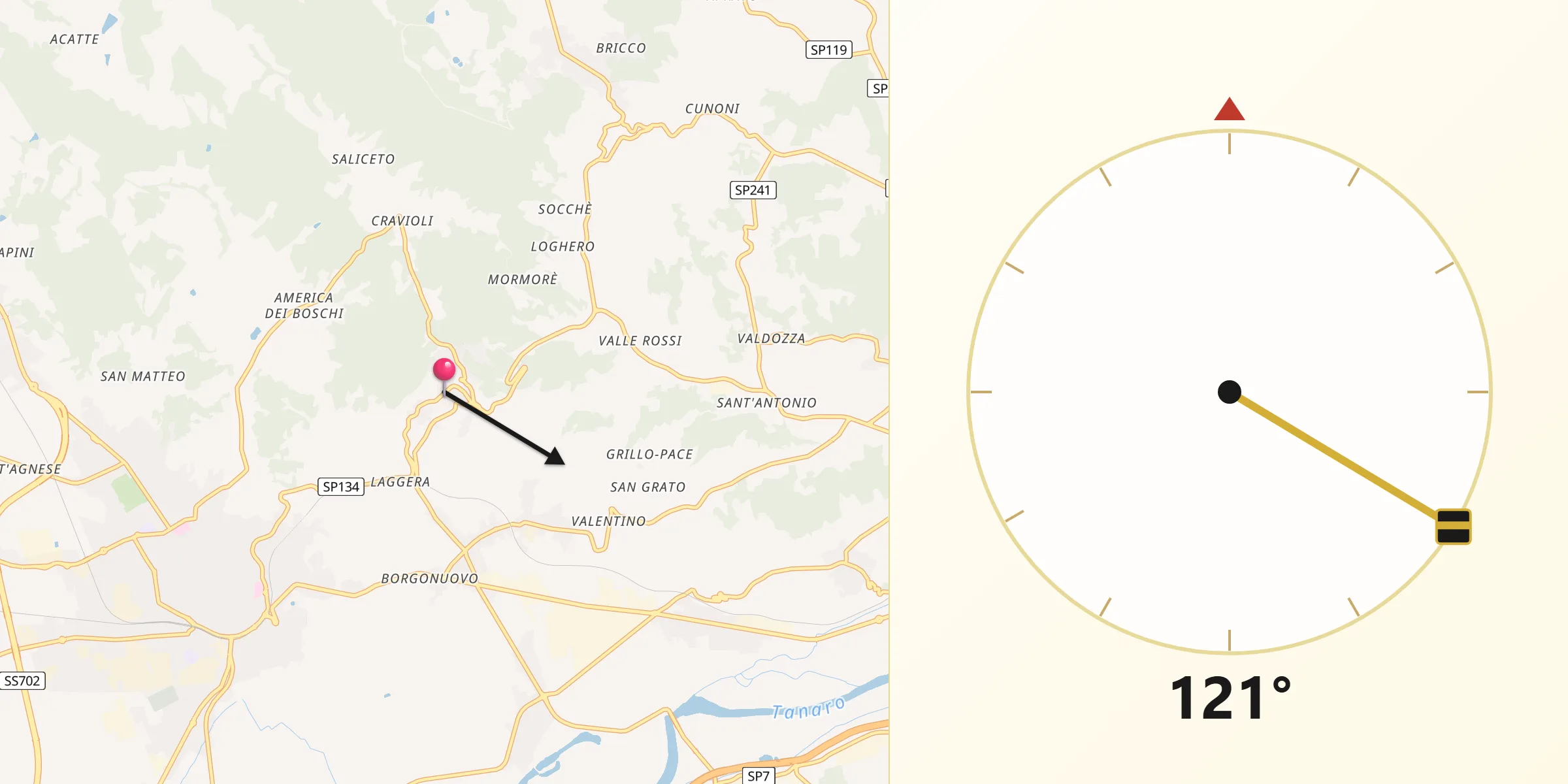 Direzione della Qibla da Pocapaglia