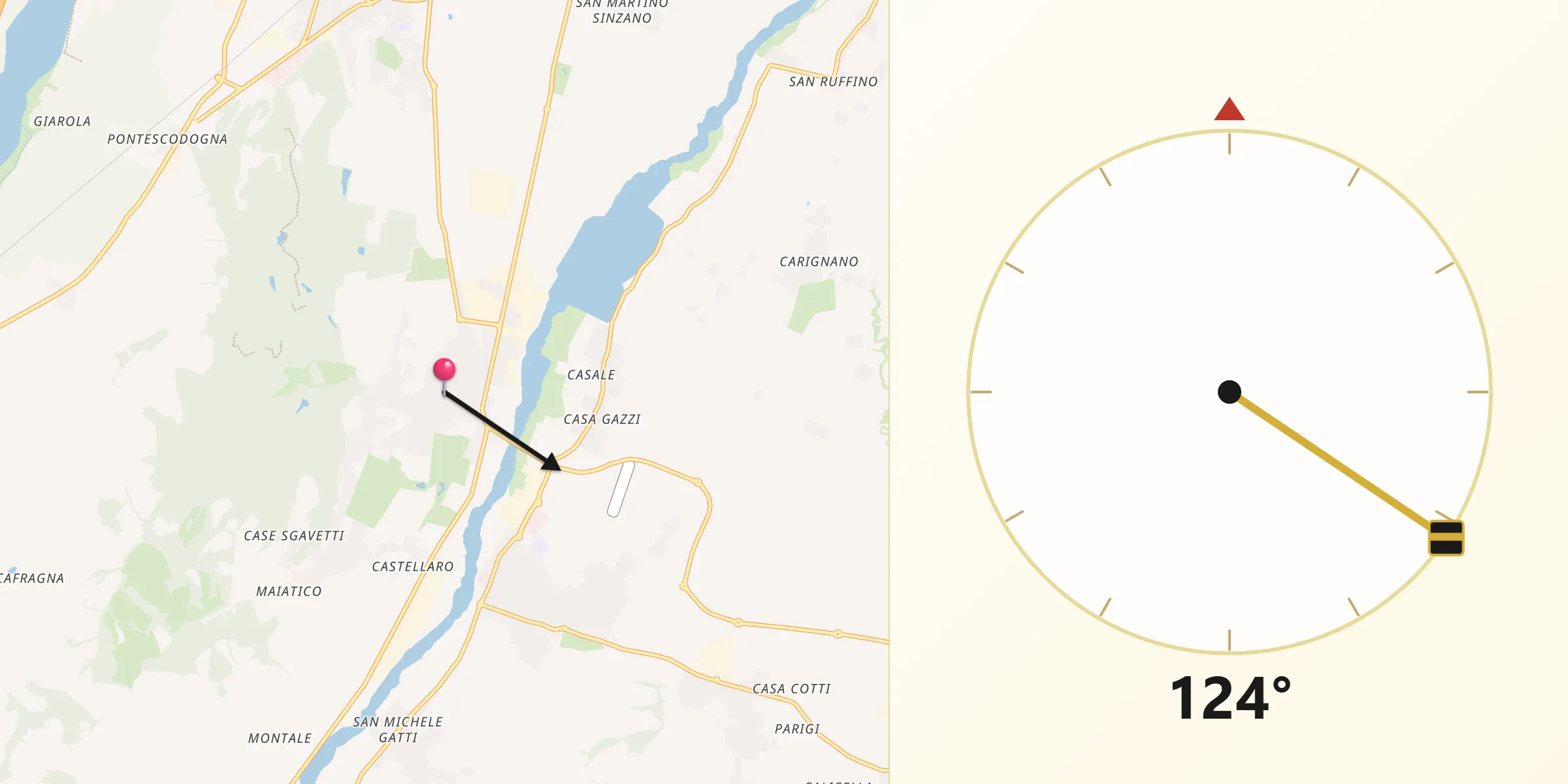 Direzione della Qibla da Sala Baganza
