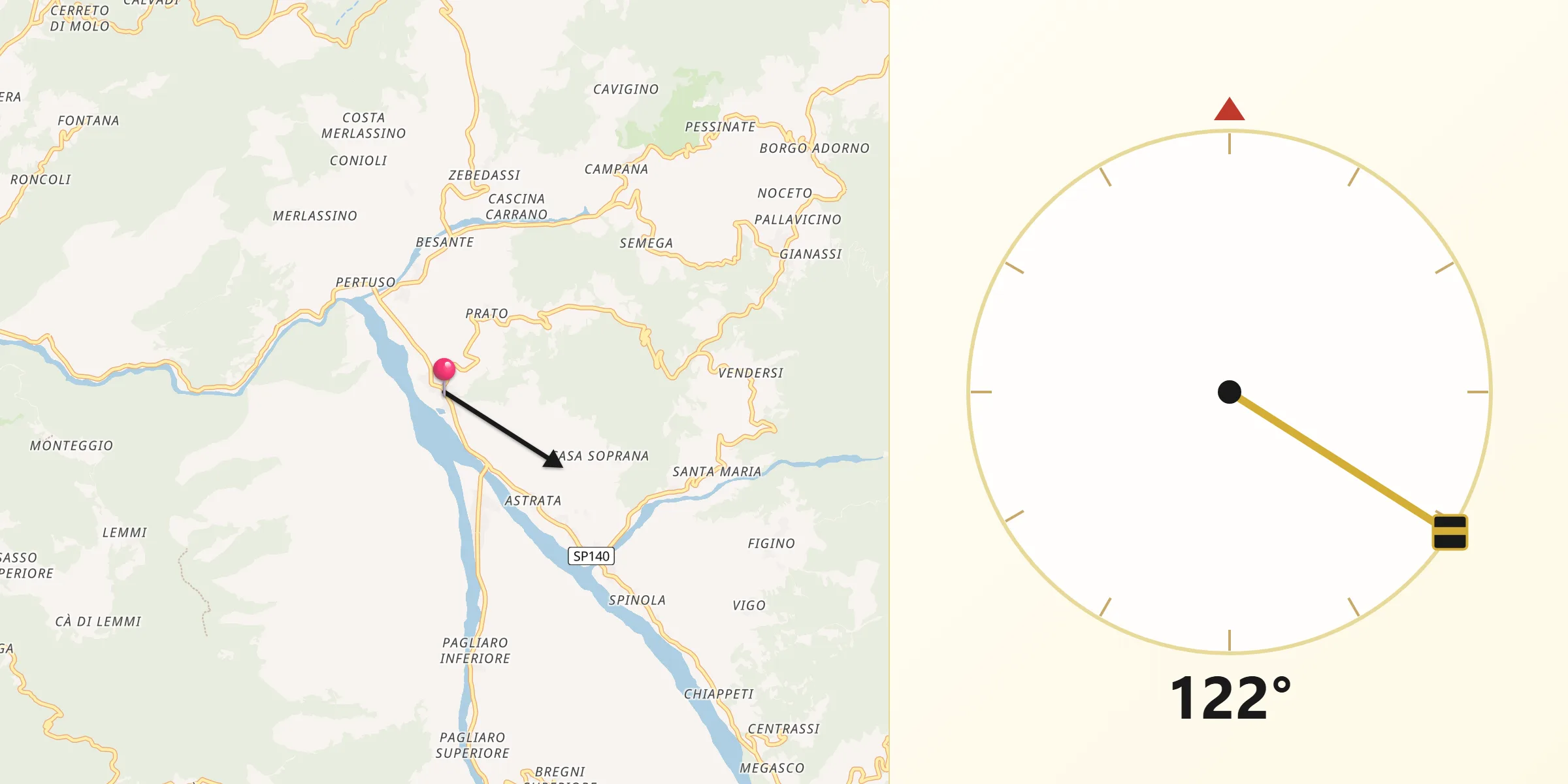 Direzione della Qibla da Cantalupo Ligure