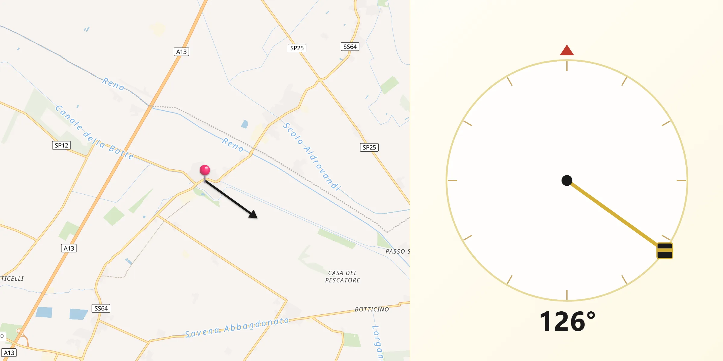 Direzione della Qibla da Malalbergo