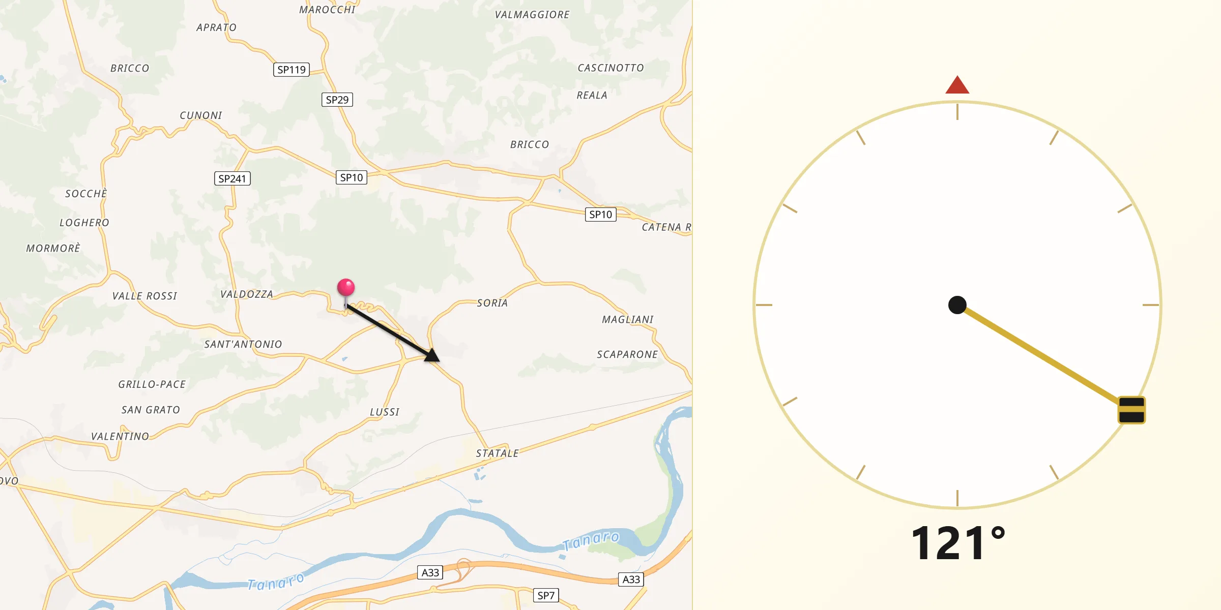 Direzione della Qibla da Monticello d'Alba