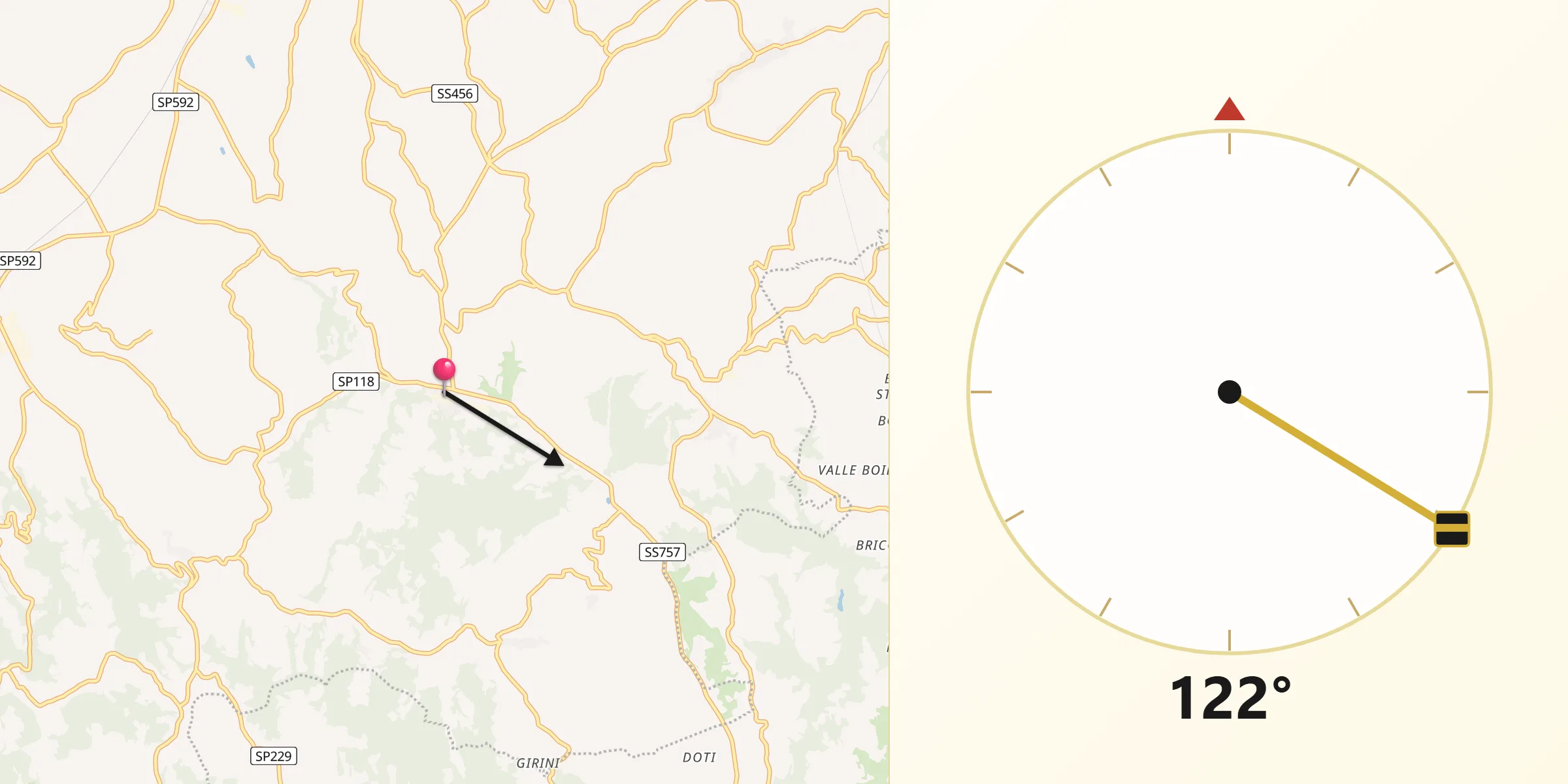 Direzione della Qibla da Castel Boglione