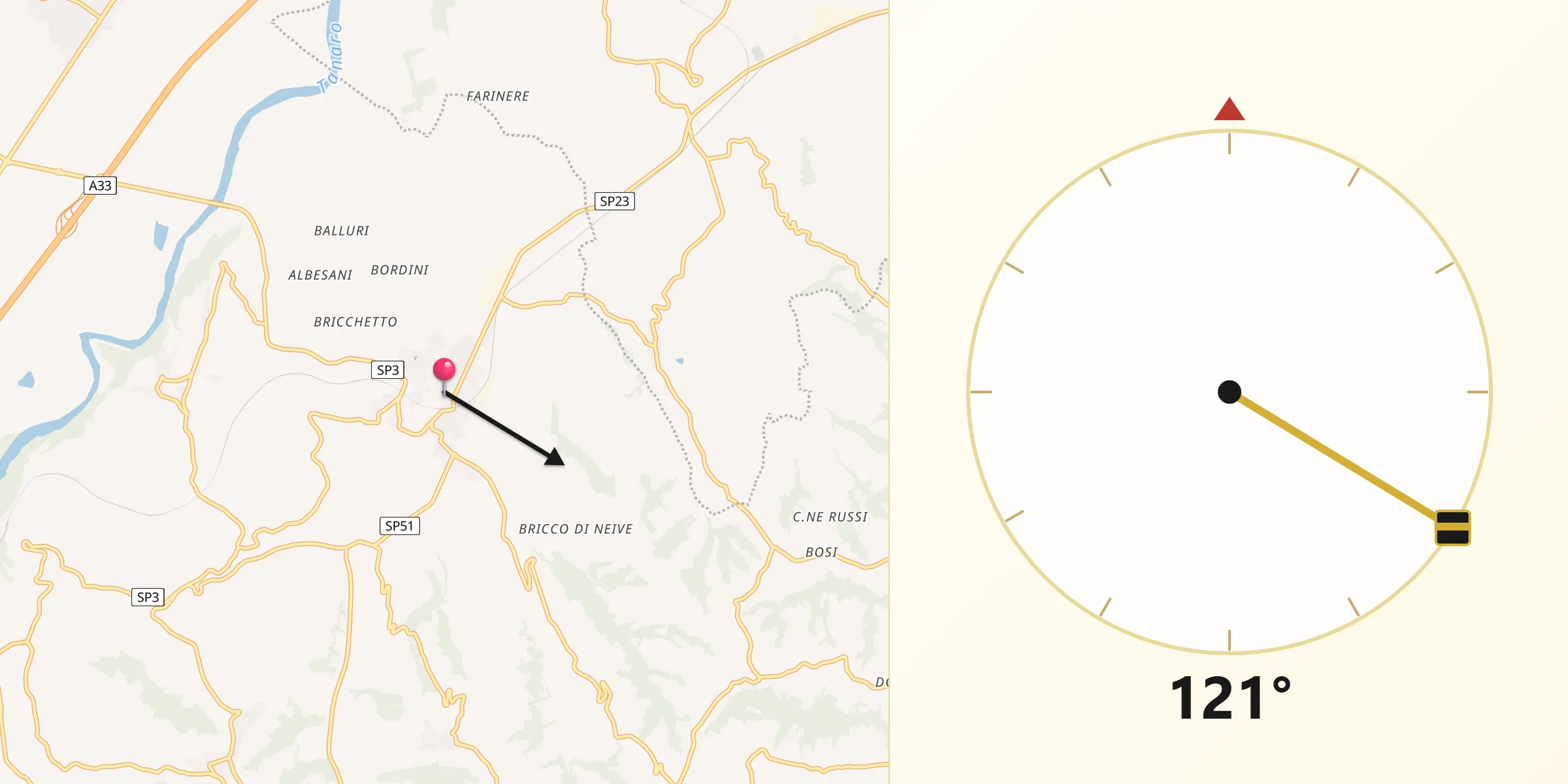 Direzione della Qibla da Neive-Borgonovo