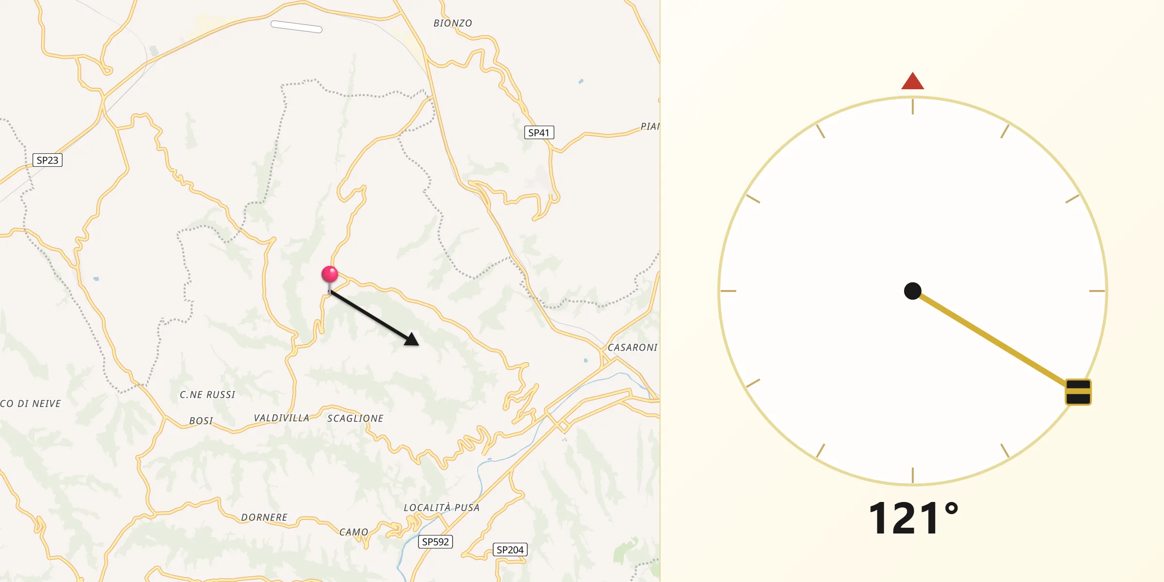 Direzione della Qibla da Castiglione Tinella