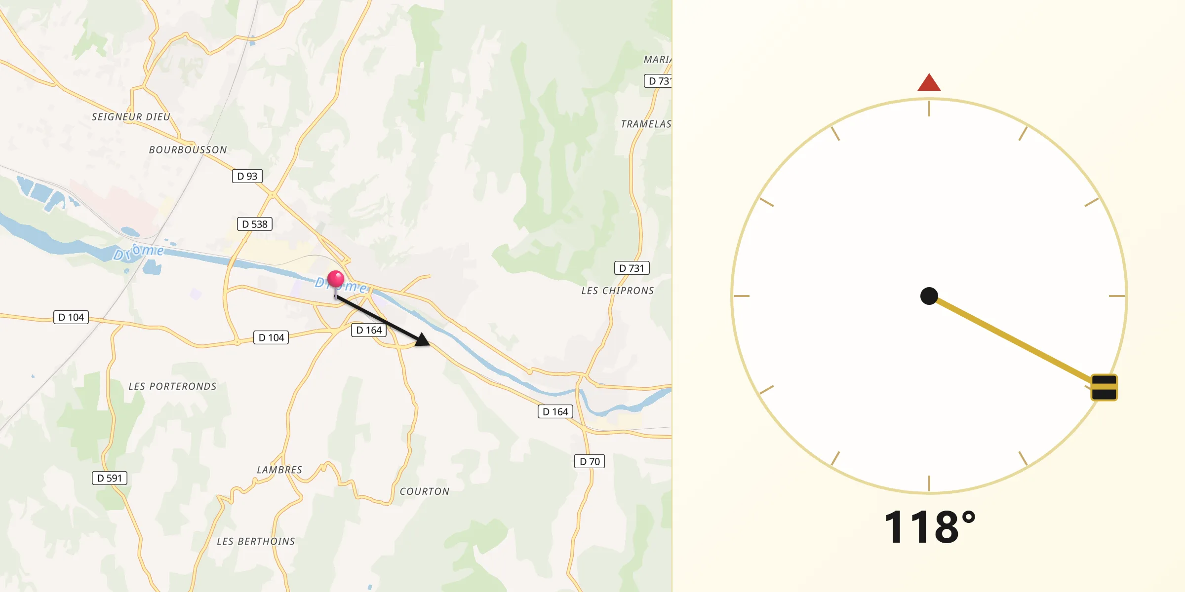 Direction vers la Qibla depuis Crest